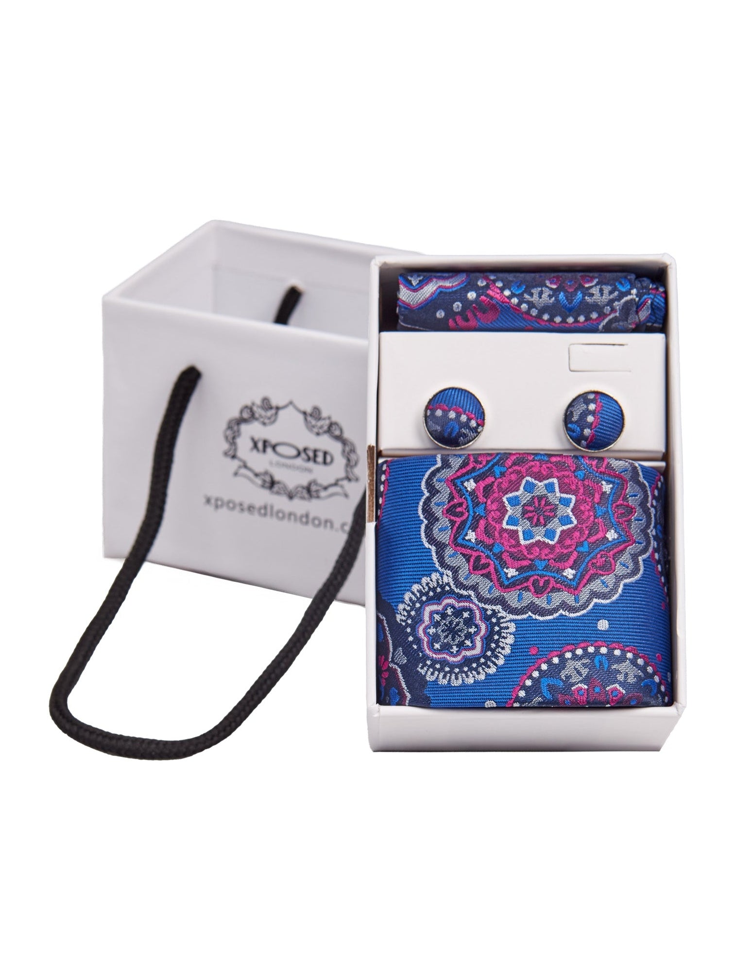 BLUE FLORAL PAISLEY NECK TIE SET