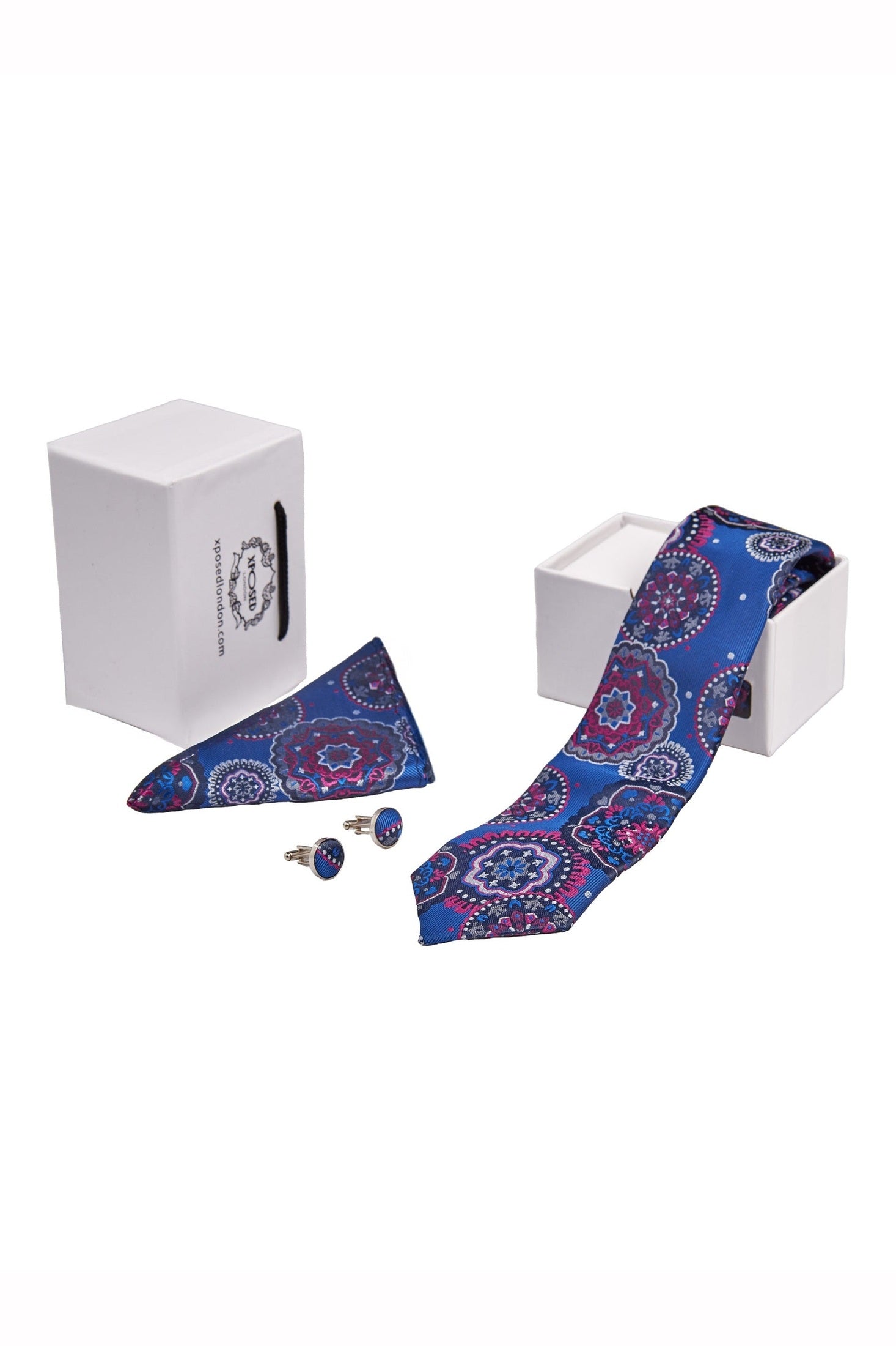 BLUE FLORAL PAISLEY NECK TIE SET
