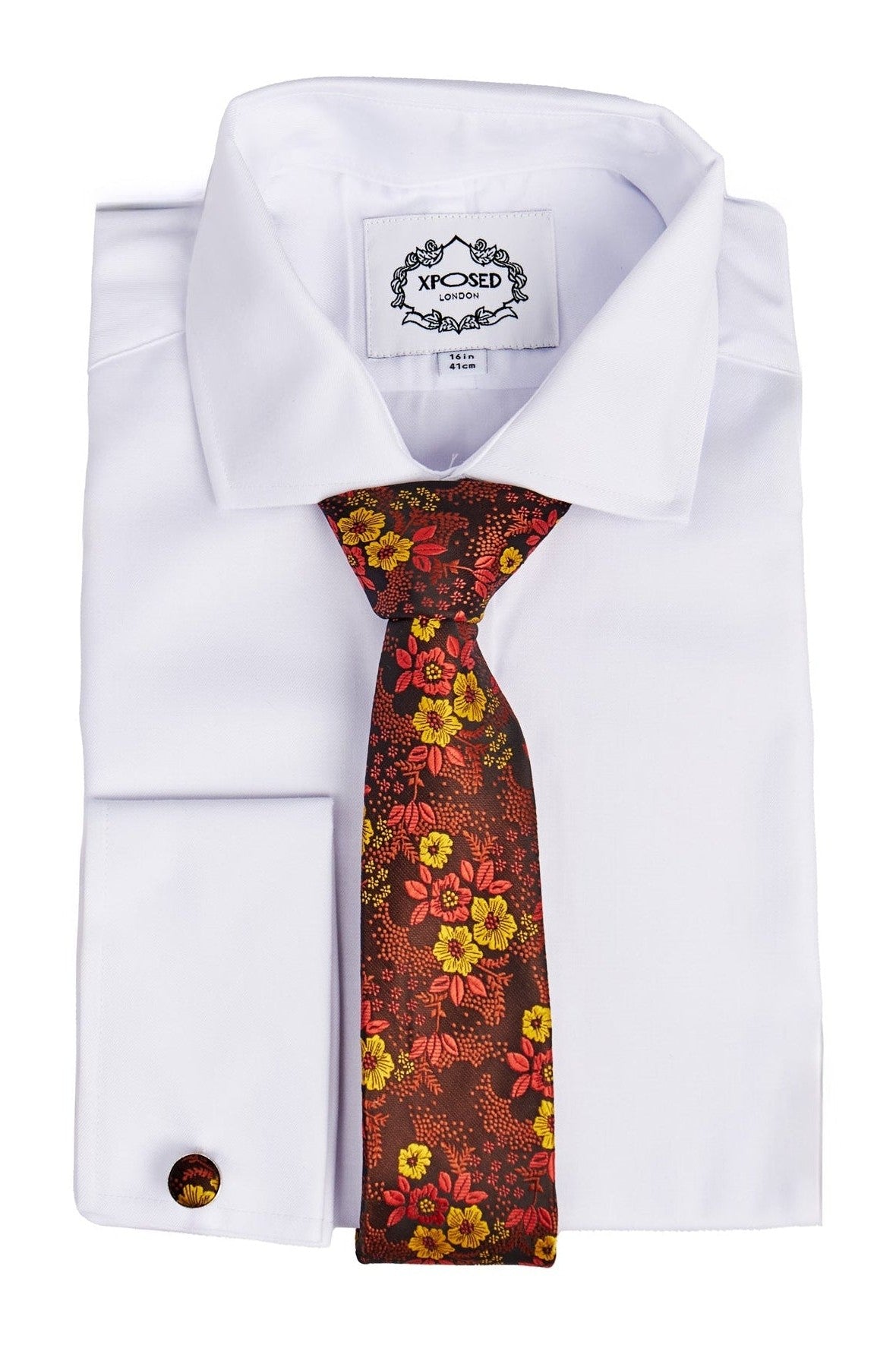 BROWN FLORAL PRINT NECK TIE SET