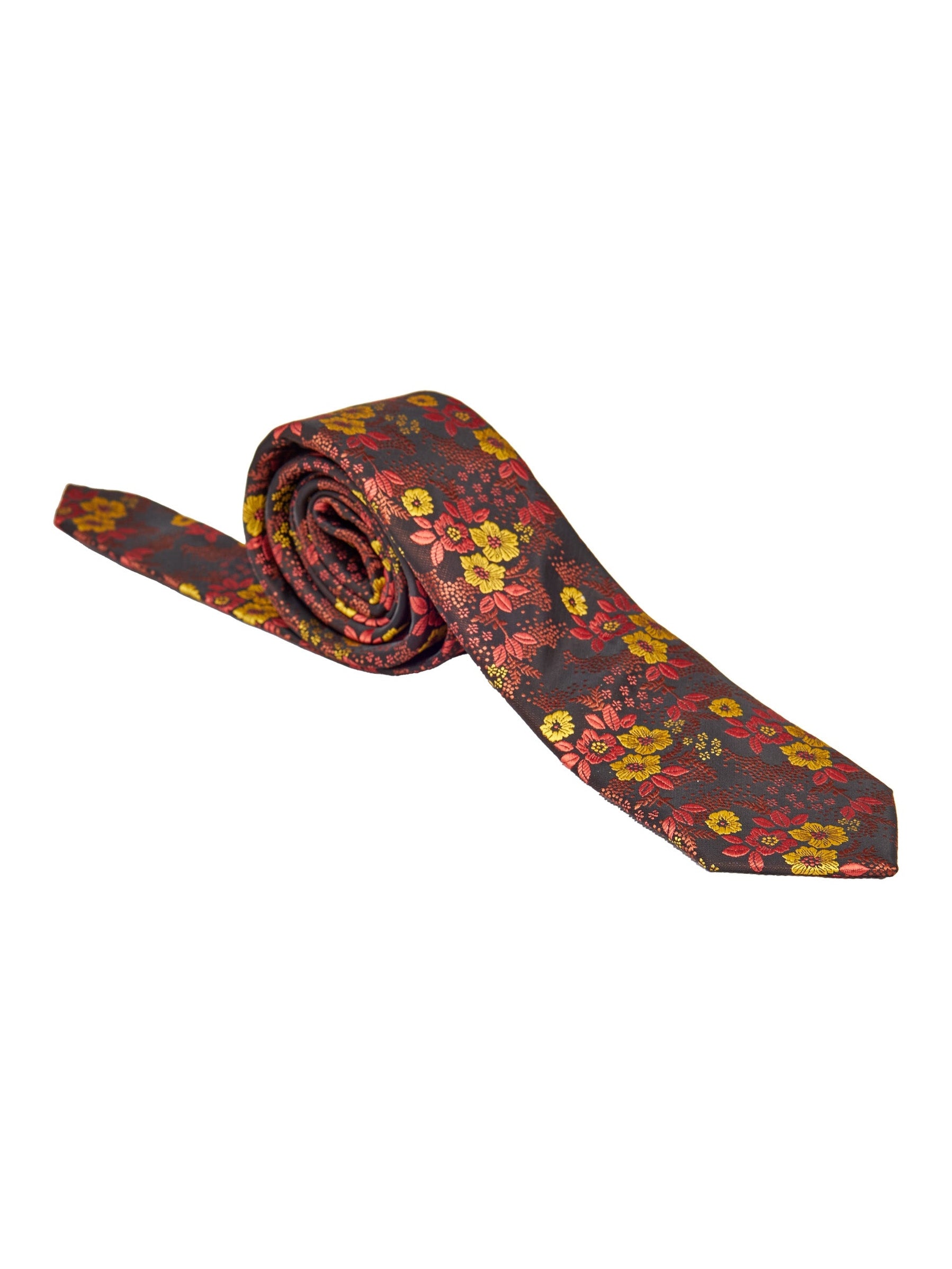 BROWN FLORAL PRINT NECK TIE SET