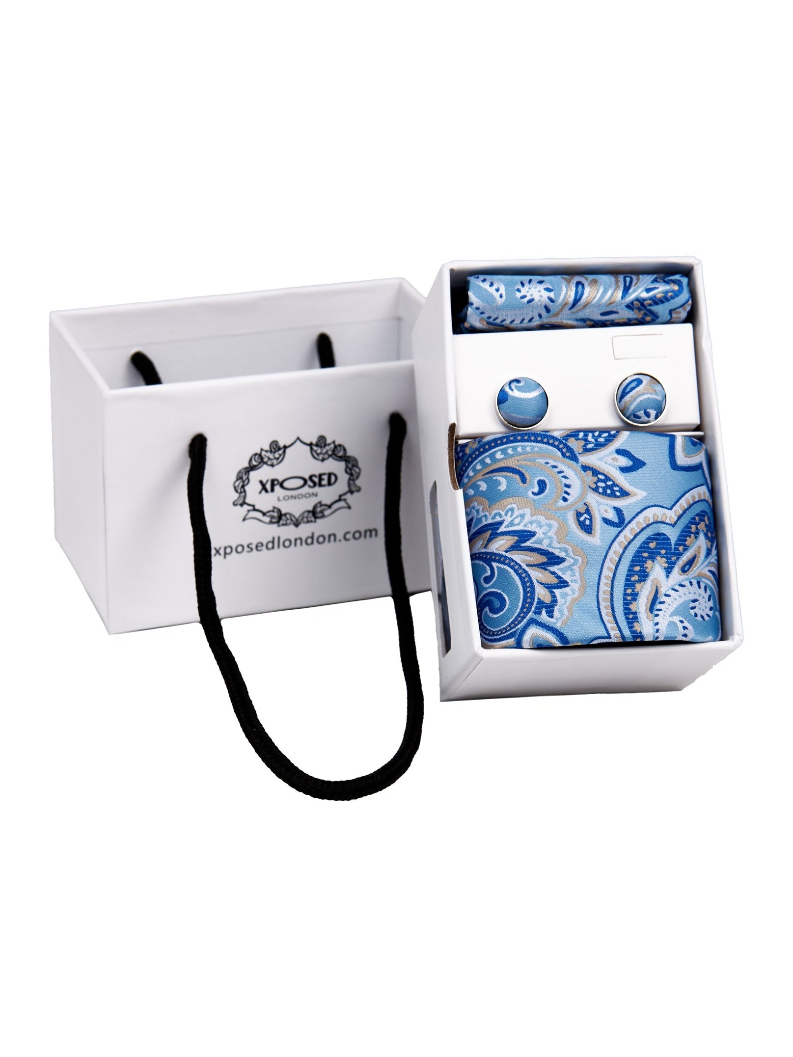 FROZEN BLUE FLORAL PAISLEY NECK TIE SET