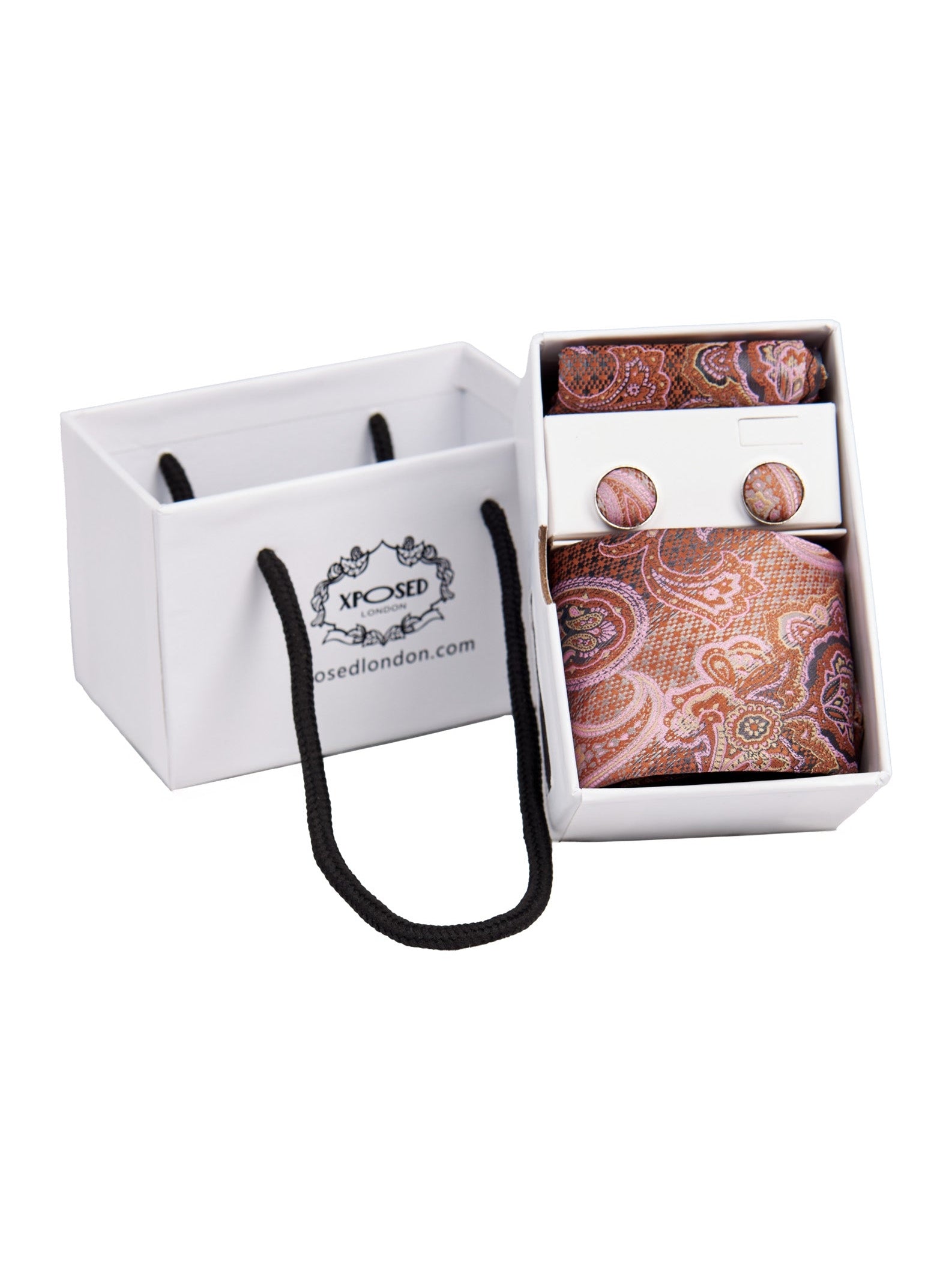 BURNT ORANGE PAISLEY PRINT NECK TIE SET