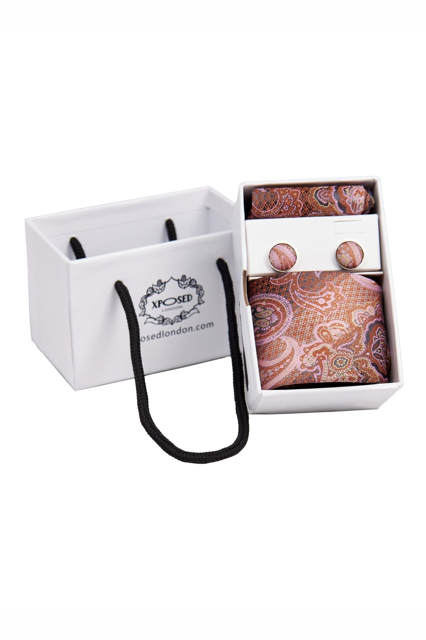 BURNT ORANGE PAISLEY PRINT NECK TIE SET