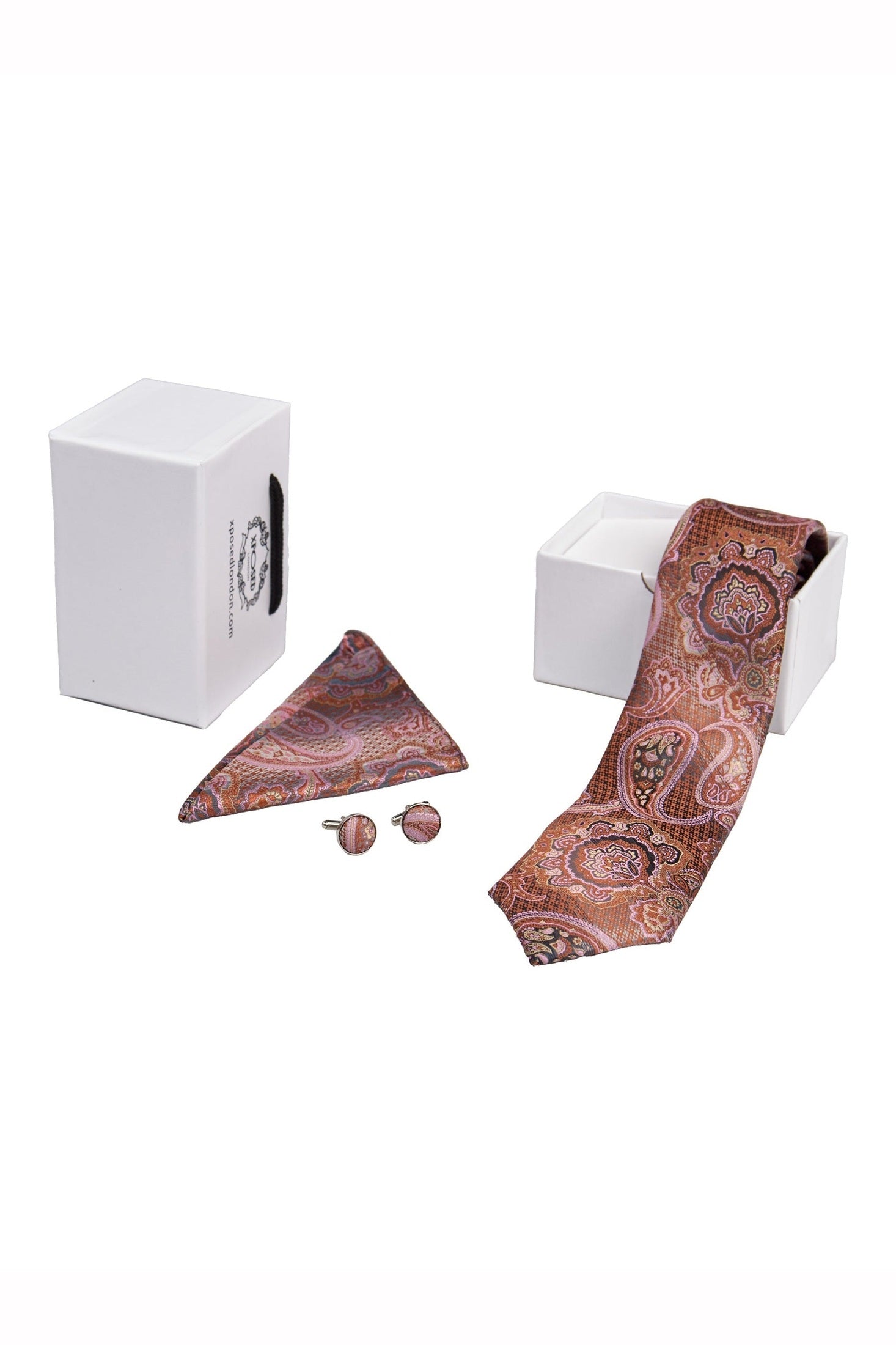 BURNT ORANGE PAISLEY PRINT NECK TIE SET