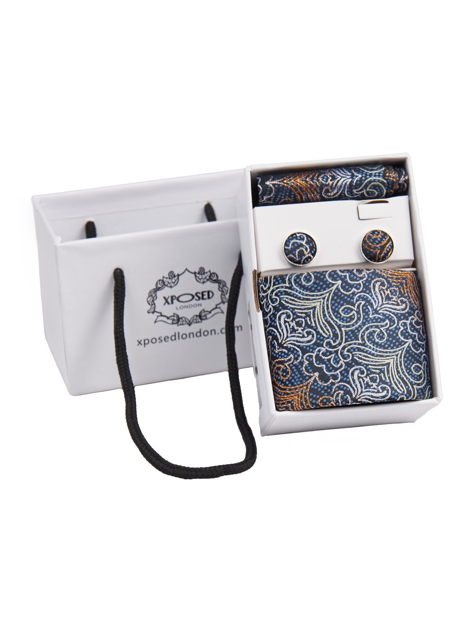 TEAL BLUE FLORAL PAISLEY NECK TIE SET