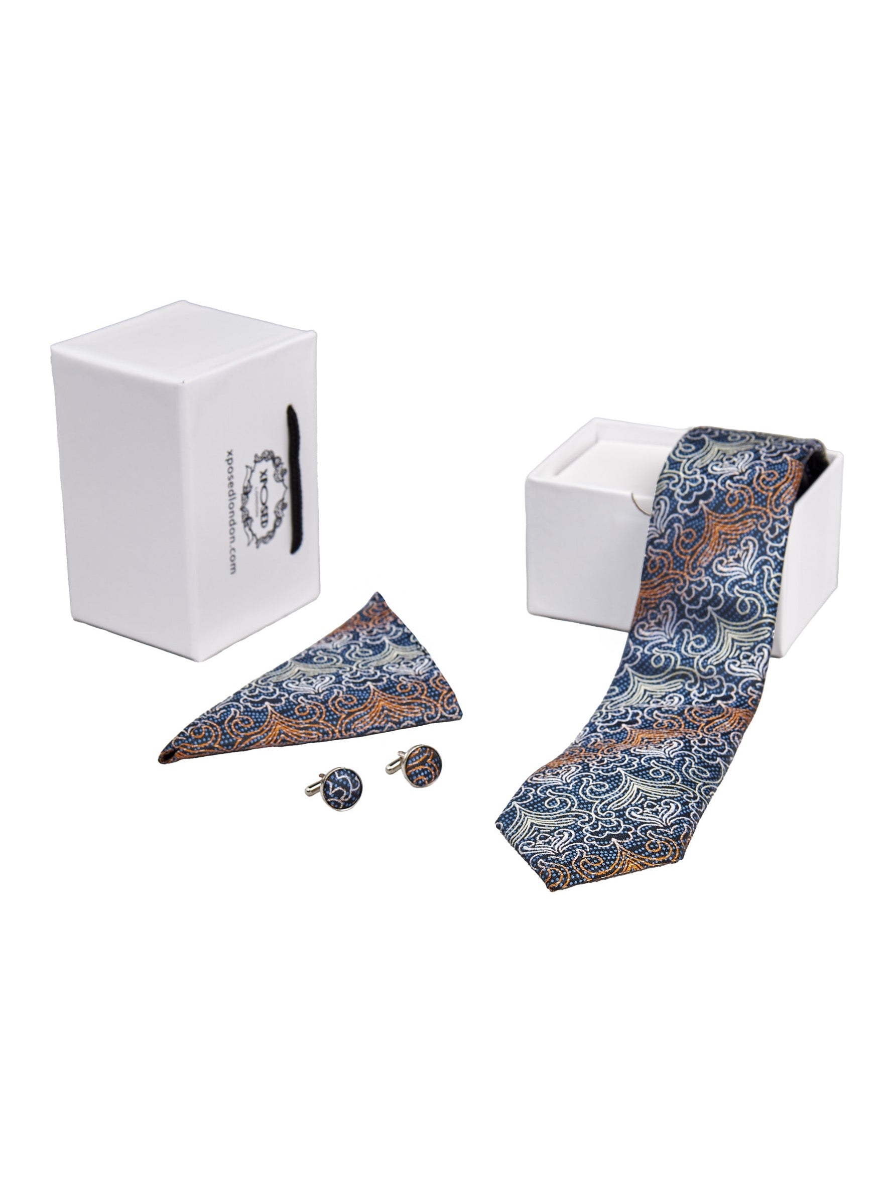 TEAL BLUE FLORAL PAISLEY NECK TIE SET