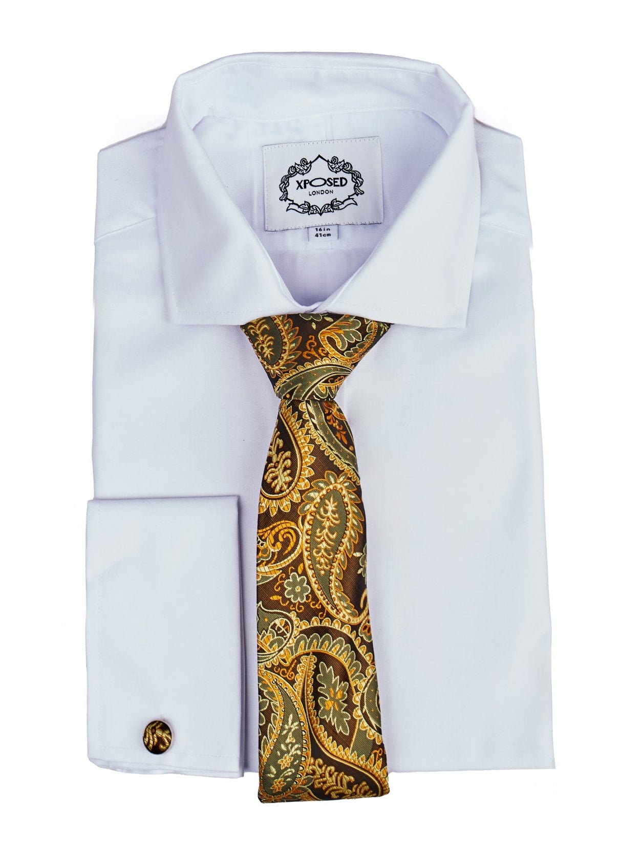BROWN GOLD FLORAL PAISLEY NECK TIE SET