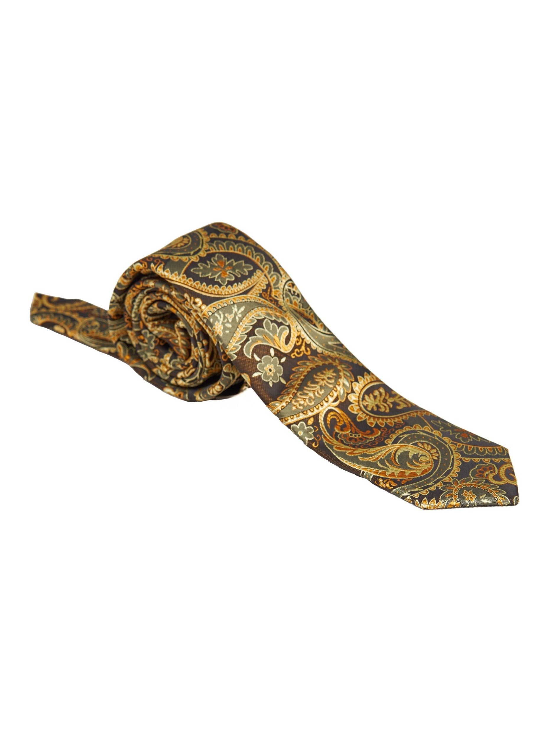 BROWN GOLD FLORAL PAISLEY NECK TIE SET