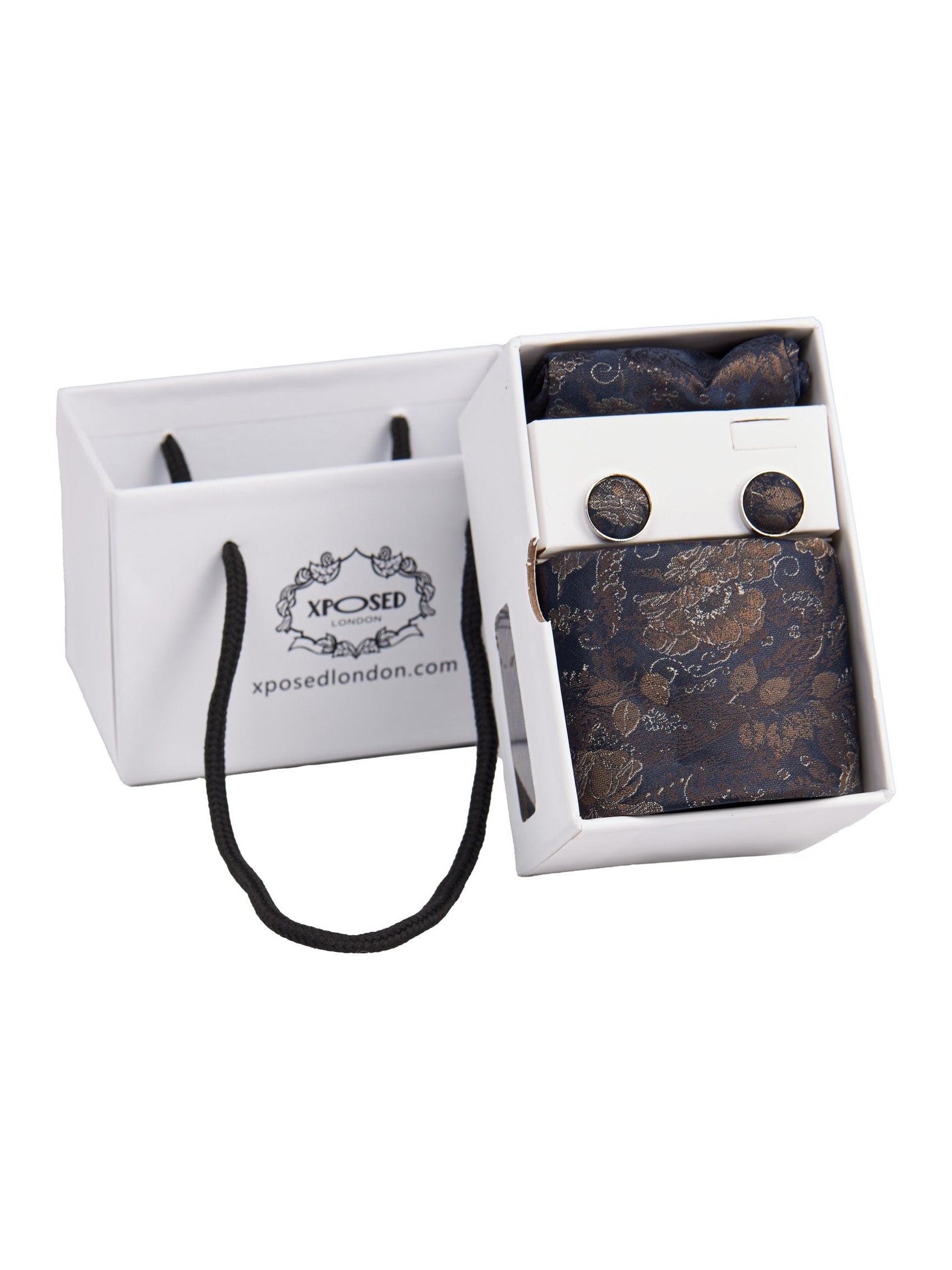 BROWN FLORAL FOLIAGE PRINT NECK TIE SET