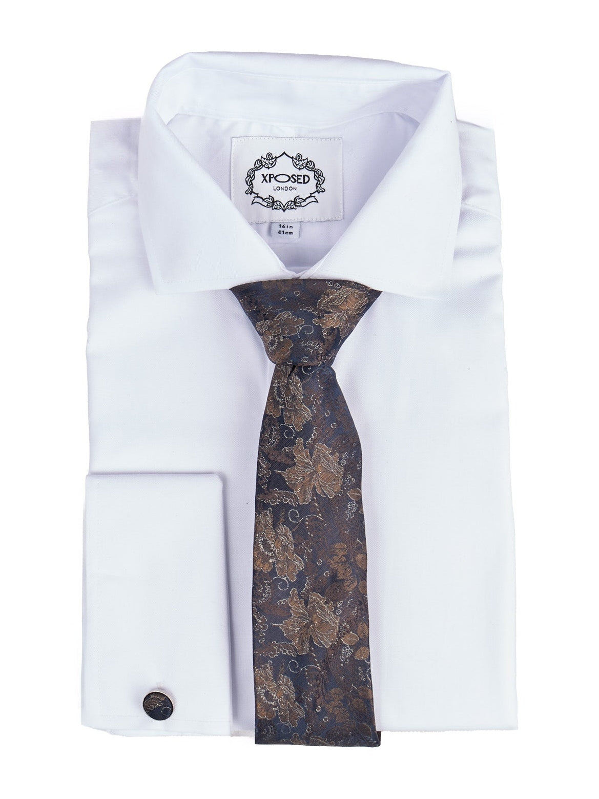 BROWN FLORAL FOLIAGE PRINT NECK TIE SET