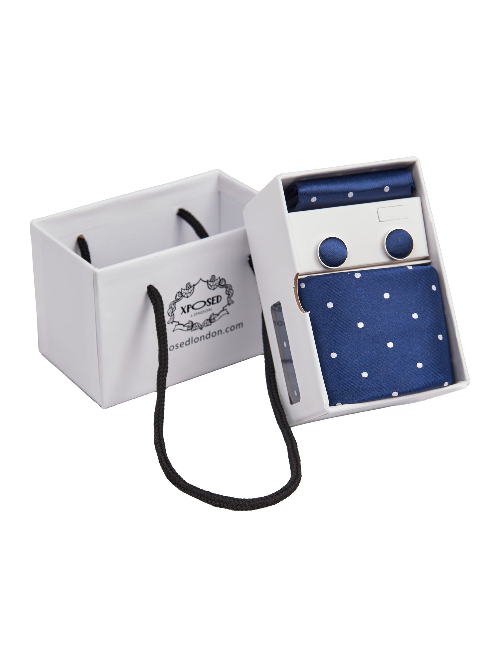 NAVY POLKA DOT NECK TIE SET