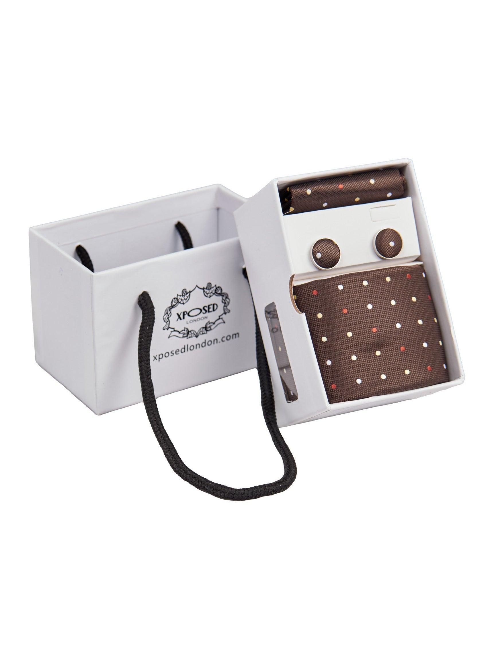BROWN POLKA DOT NECK TIE SET