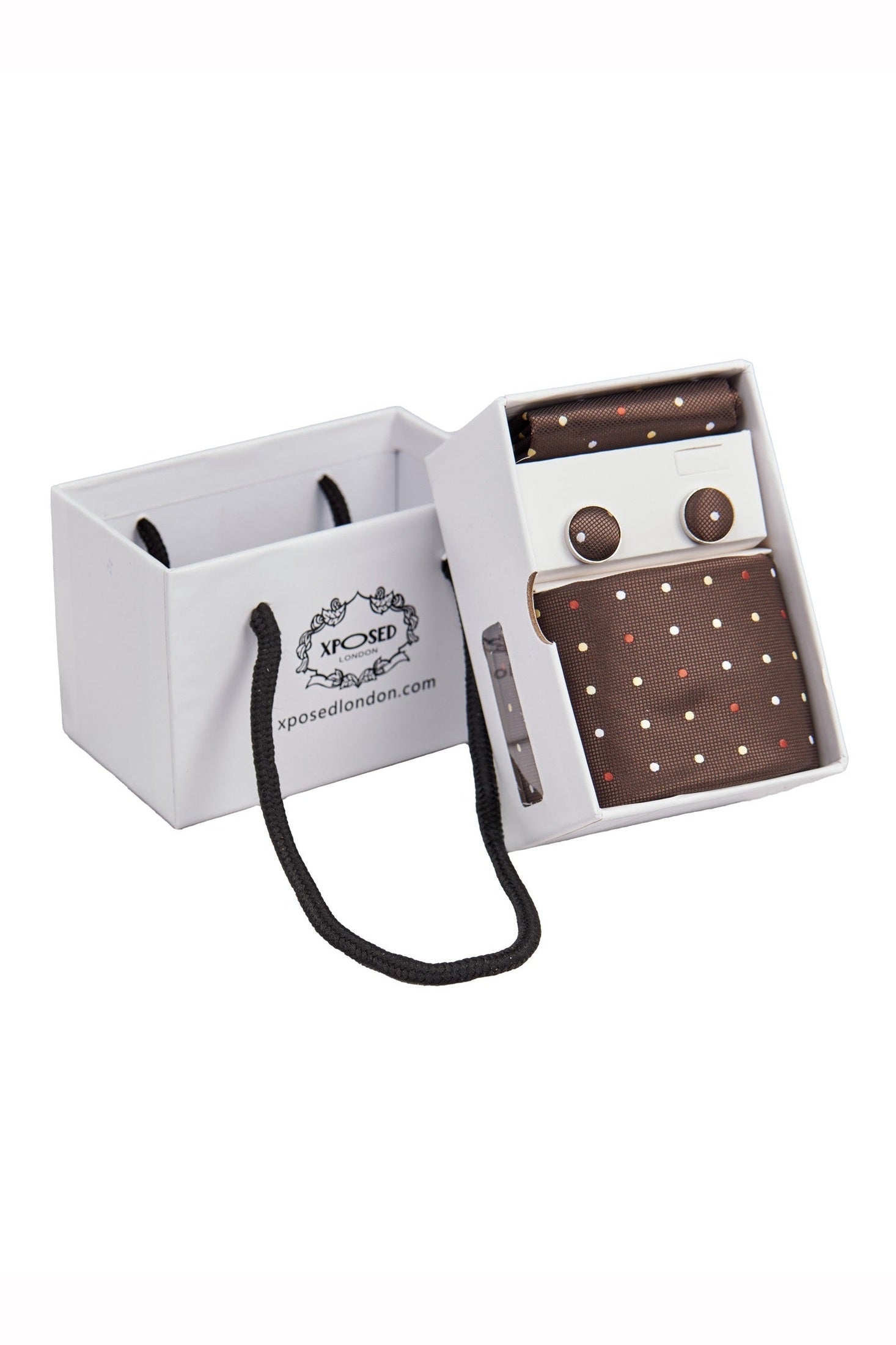 BROWN POLKA DOT NECK TIE SET