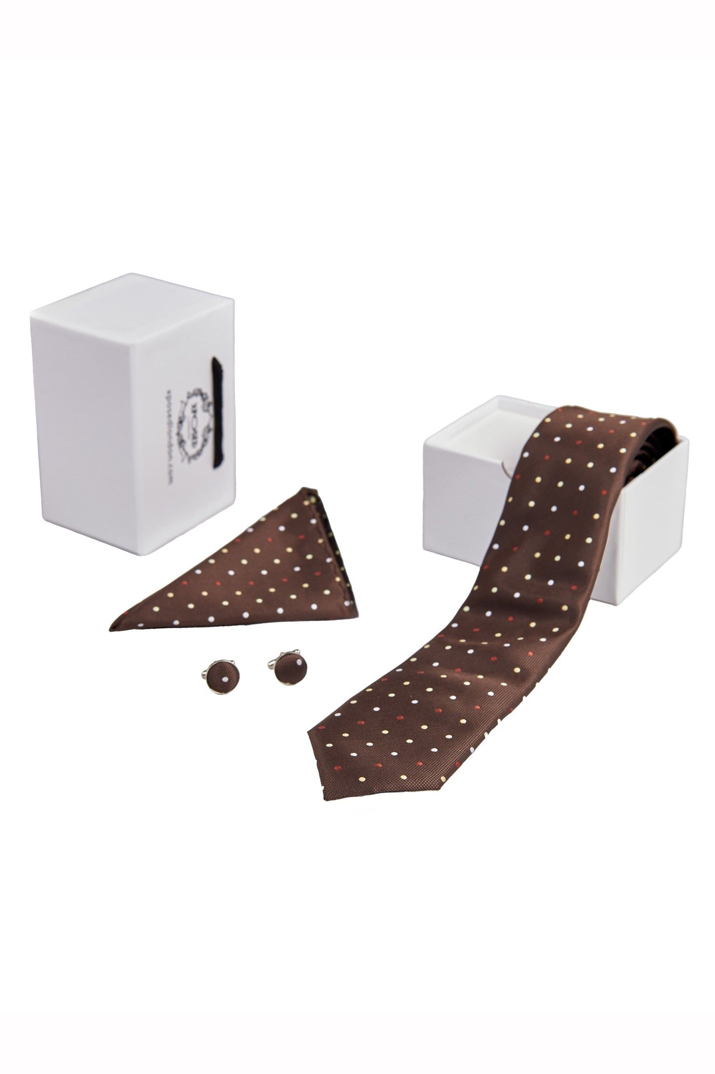 BROWN POLKA DOT NECK TIE SET