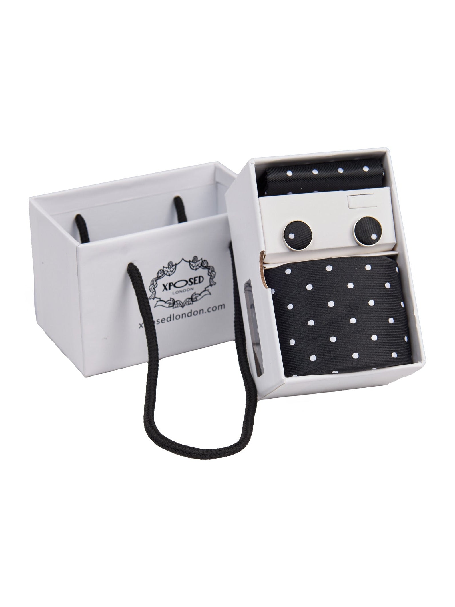 BLACK POLKA DOT NECK TIE SET