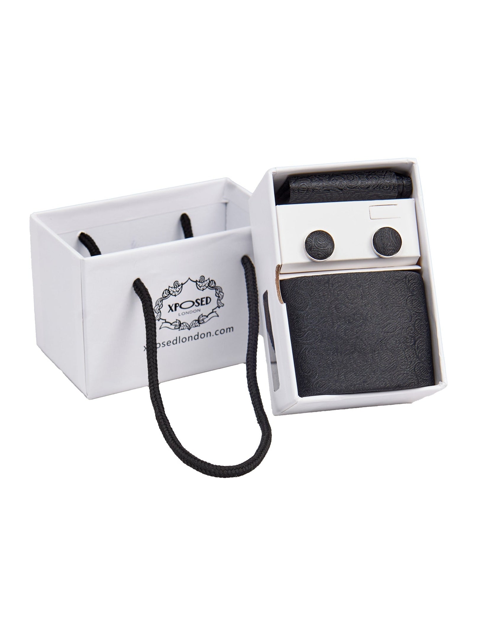 BLACK PAISLEY NECK TIE SET