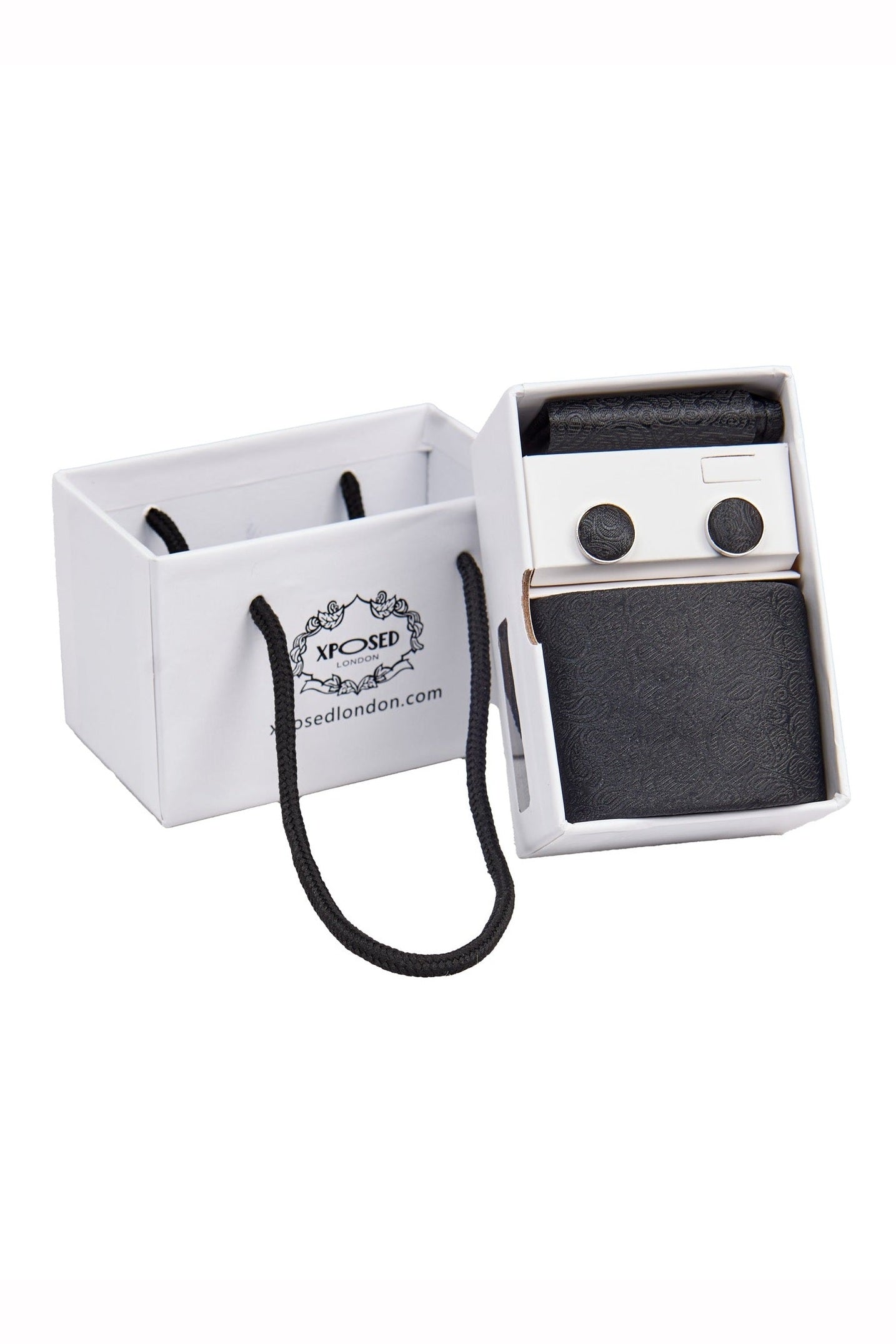 BLACK PAISLEY NECK TIE SET