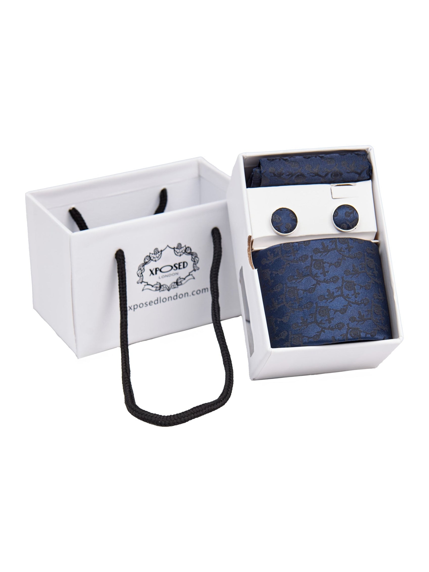 NAVY FLORAL PAISLEY NECK TIE SET