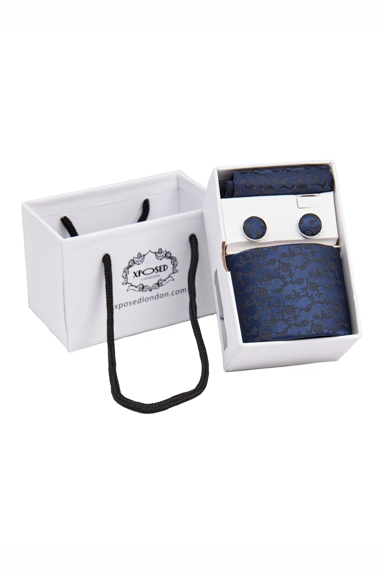 NAVY FLORAL PAISLEY NECK TIE SET