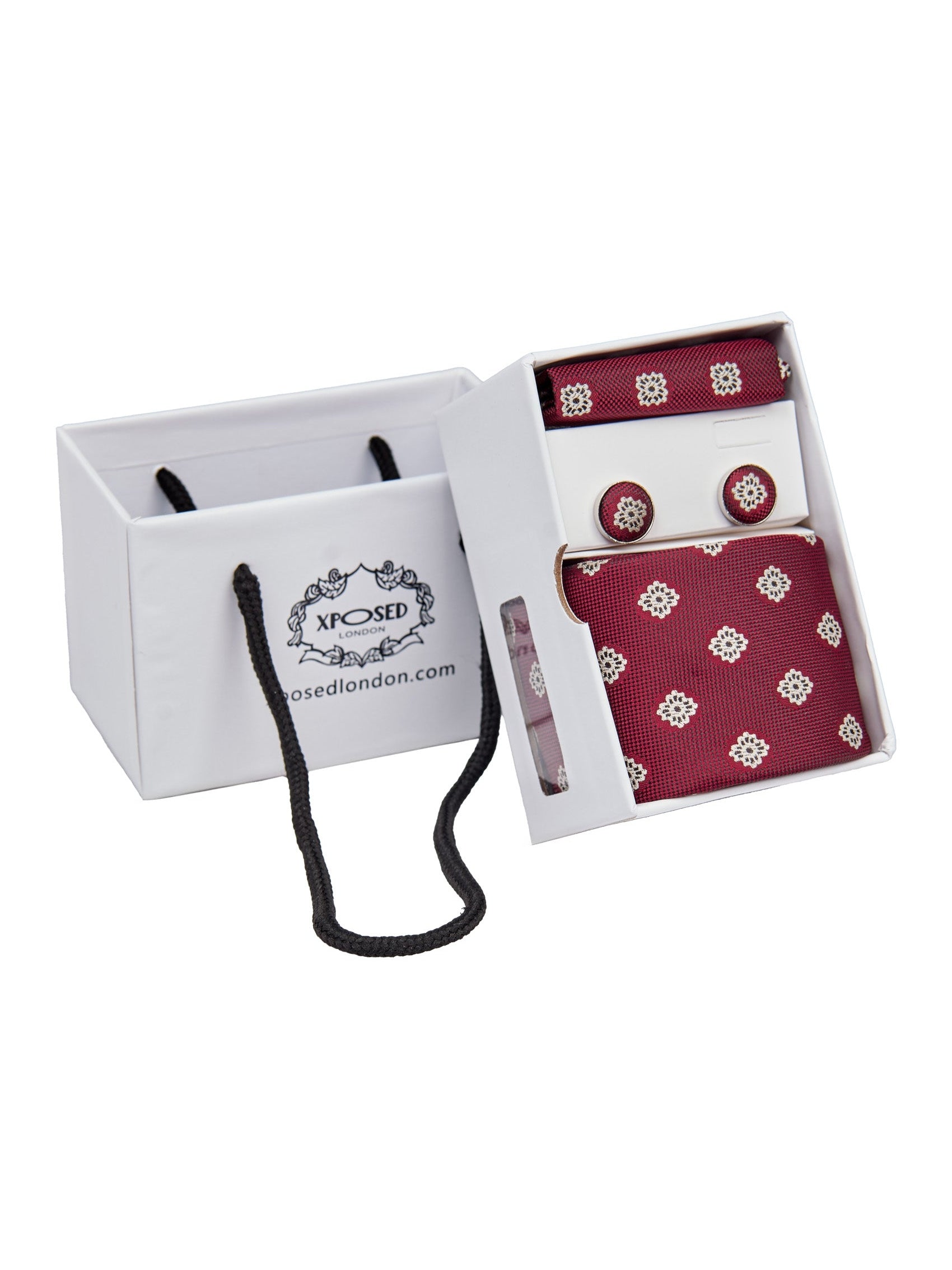 MAROON MINI FLORAL NECK TIE SET