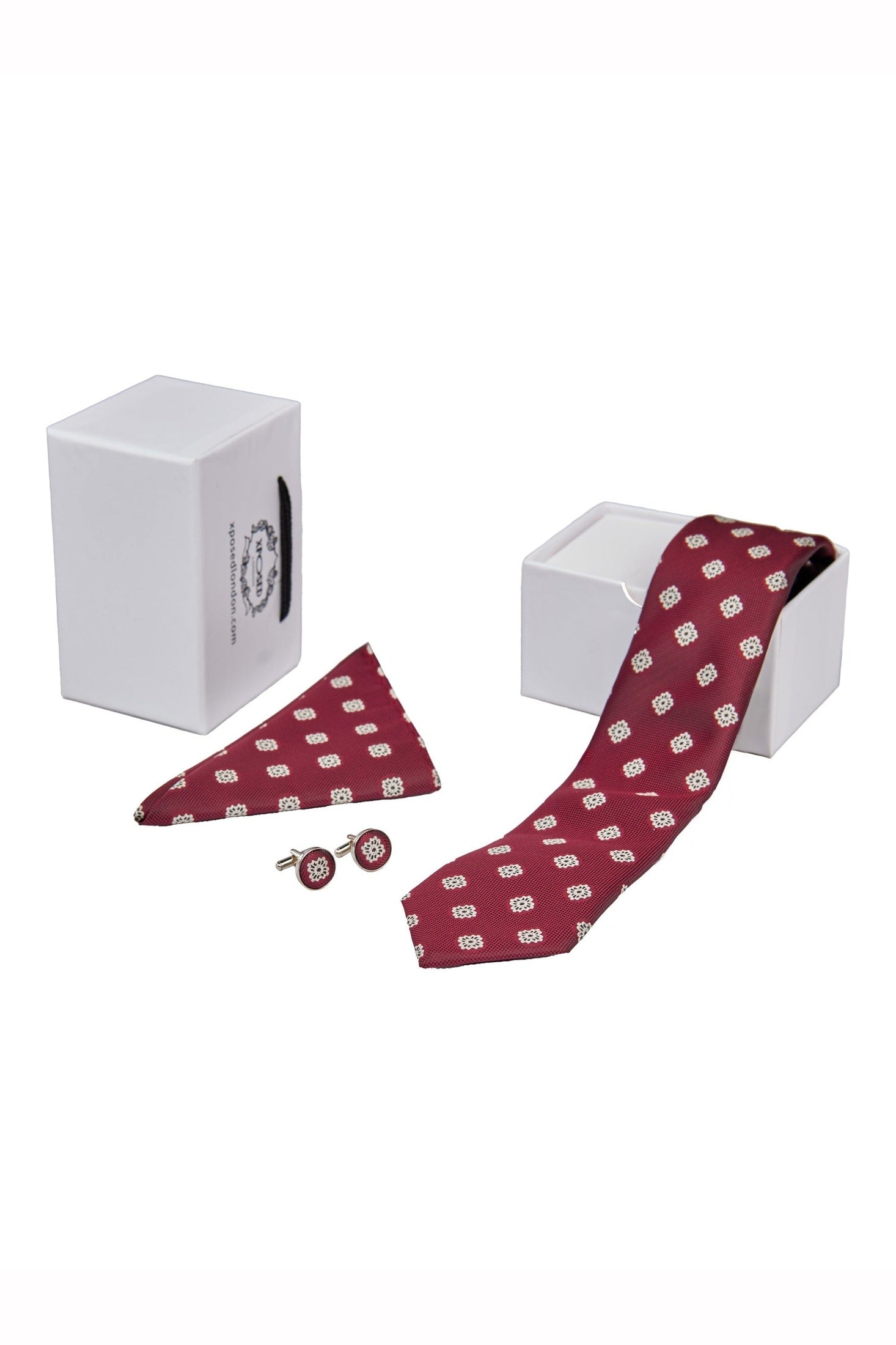 MAROON MINI FLORAL NECK TIE SET