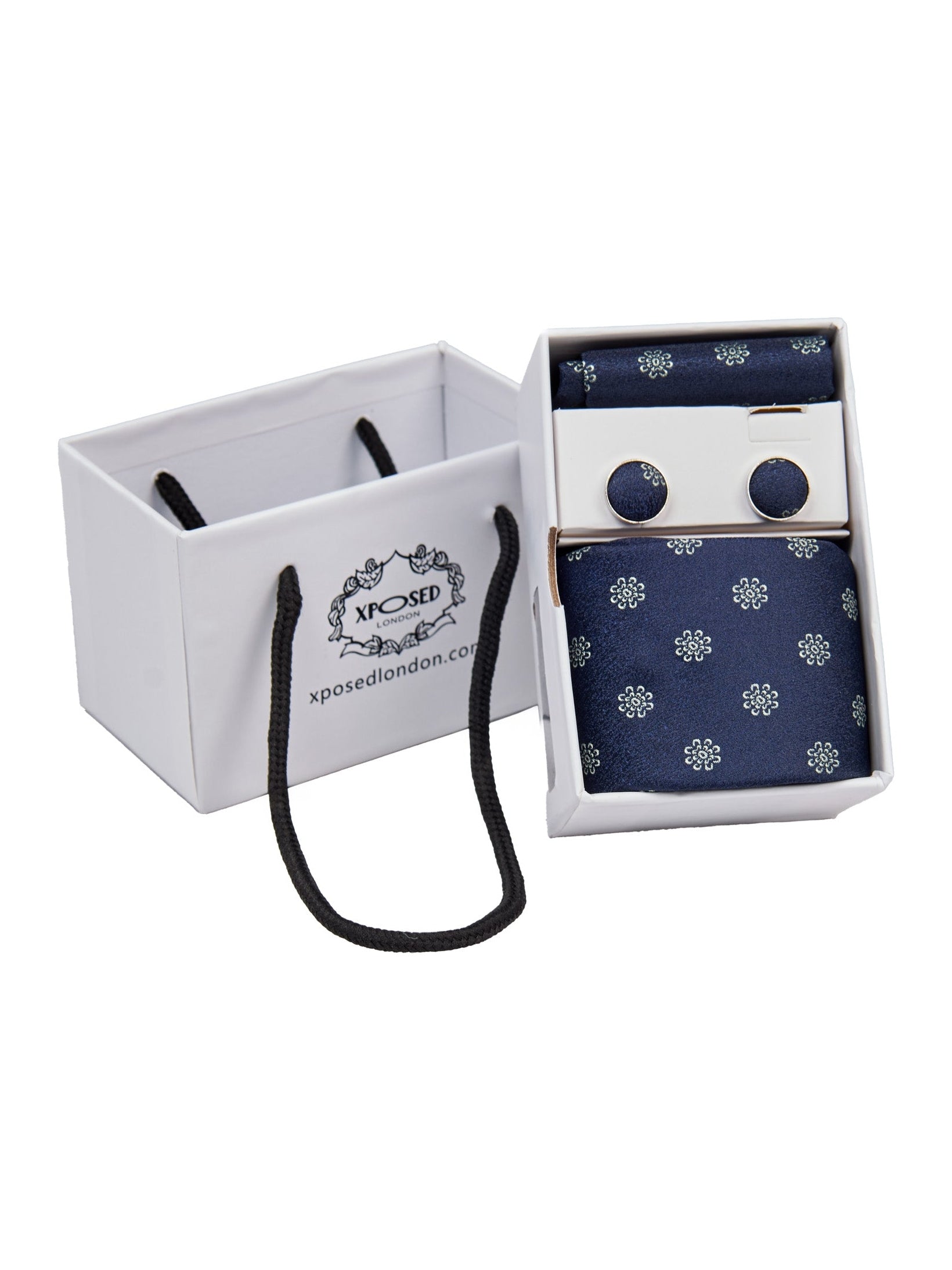 NAVY MINI FLORAL NECK TIE SET