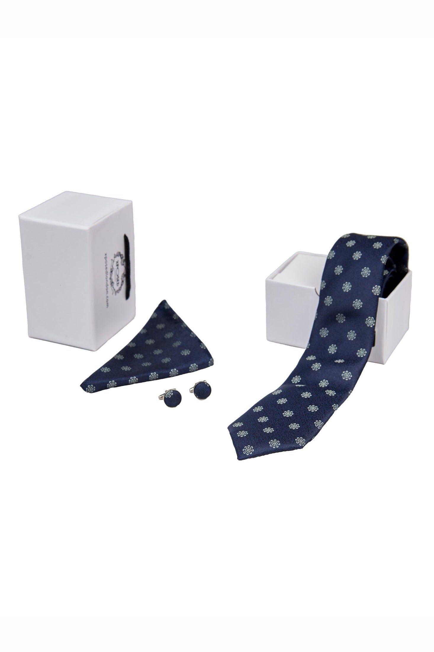 NAVY MINI FLORAL NECK TIE SET