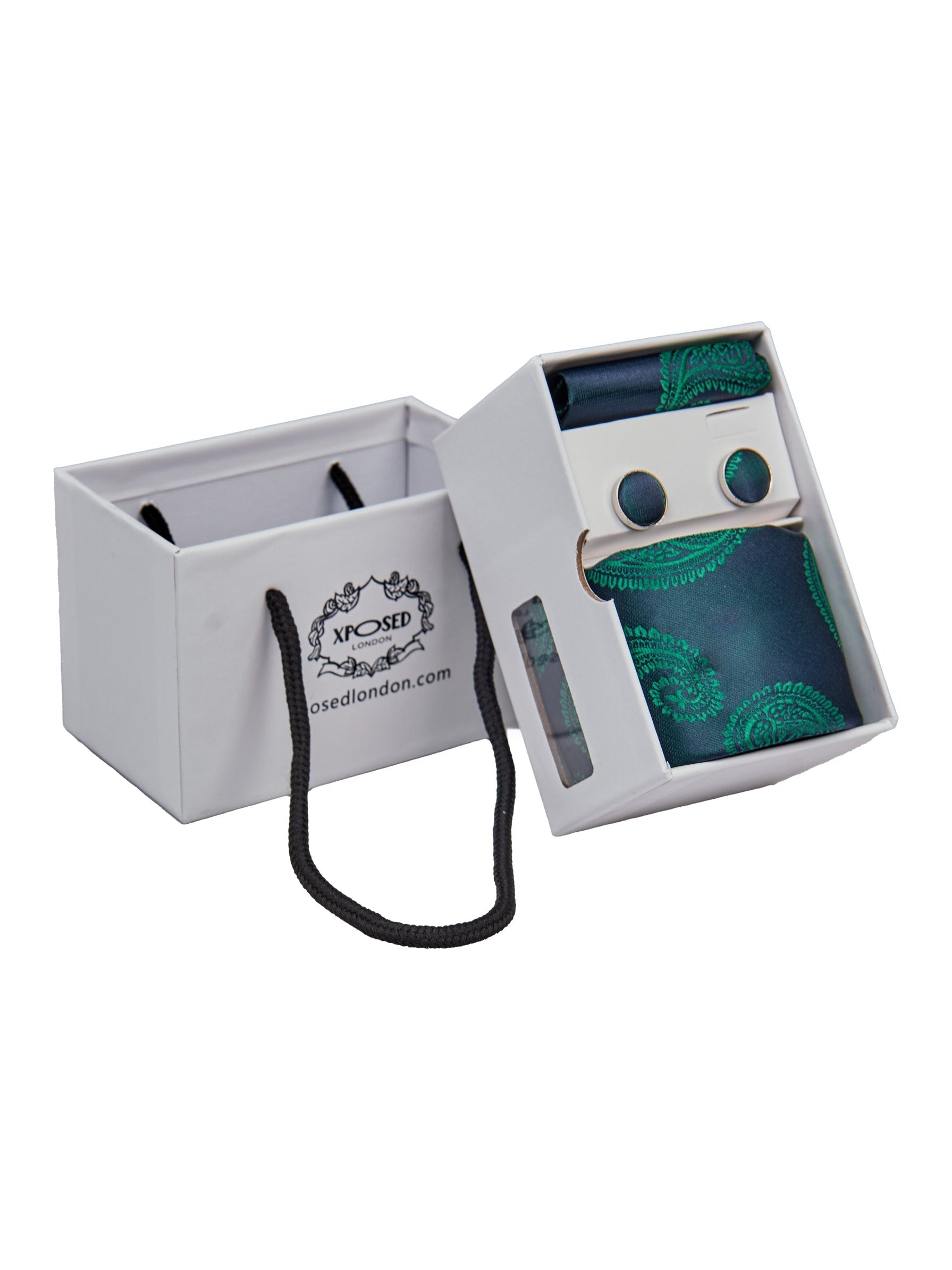 GREEN PAISLEY PRINT NECKTIE SET