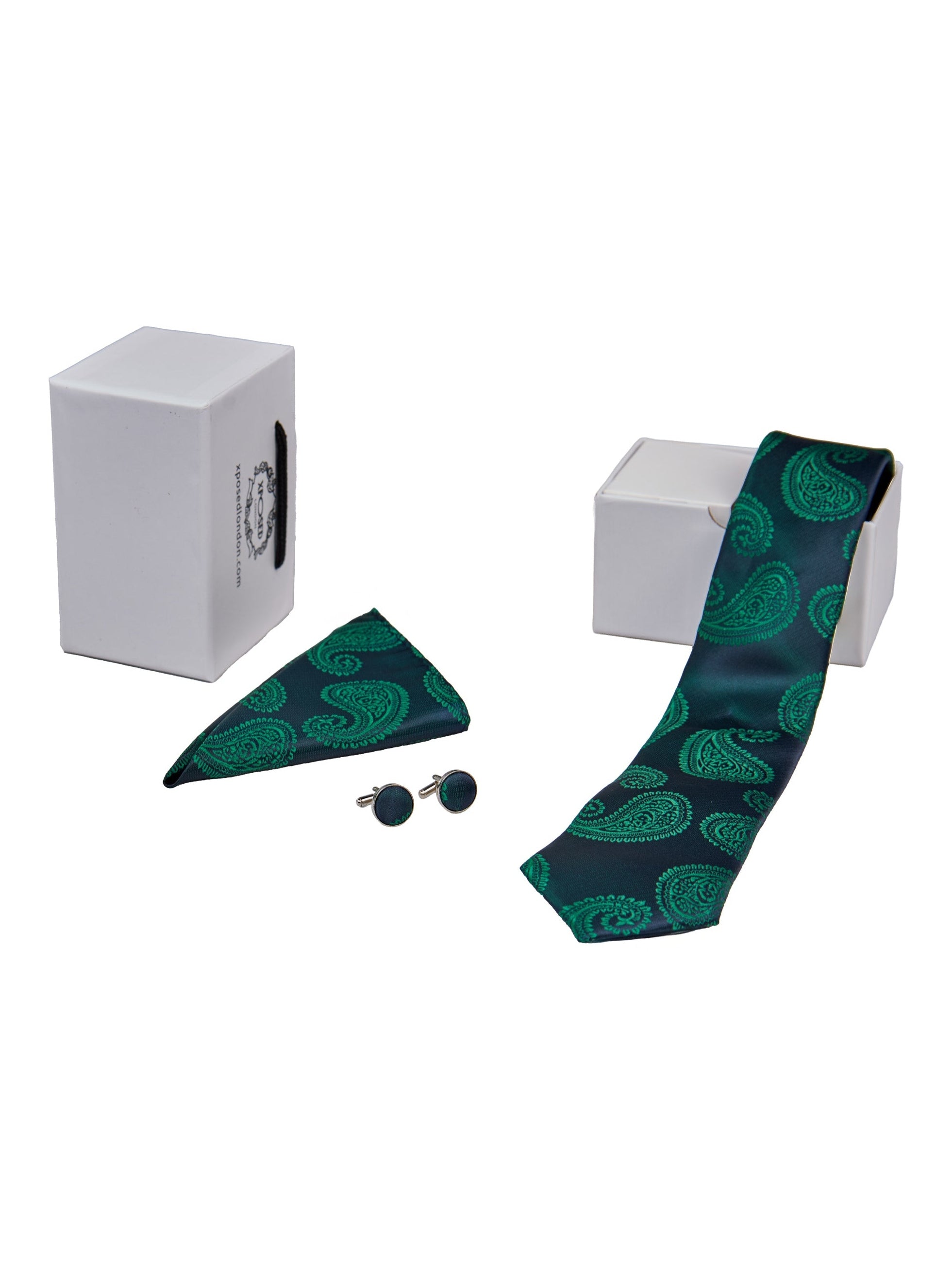 GREEN PAISLEY PRINT NECKTIE SET