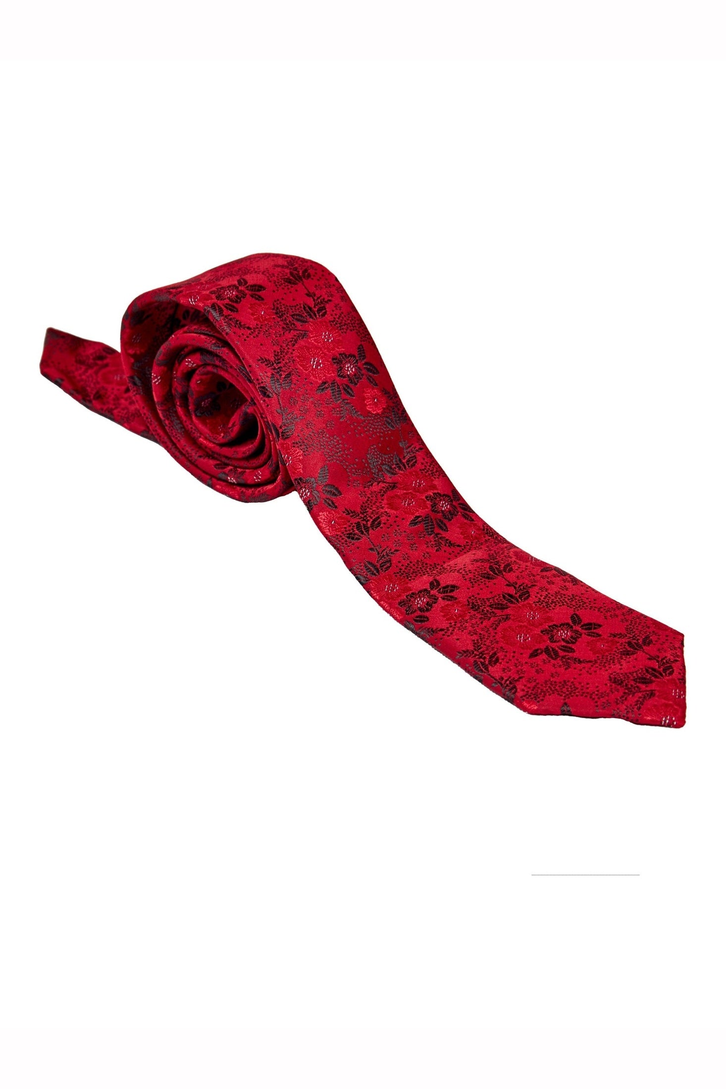 RED FLORAL FOLIAGE PRINT NECK TIE SET