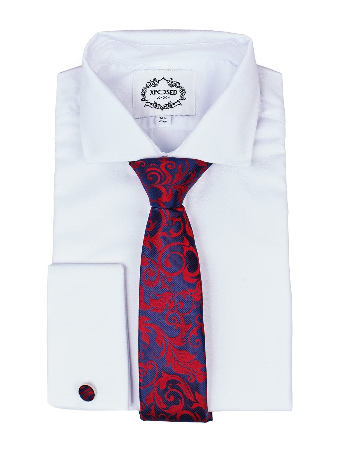 NAVY RED FLORAL PAISLEY NECK TIE SET