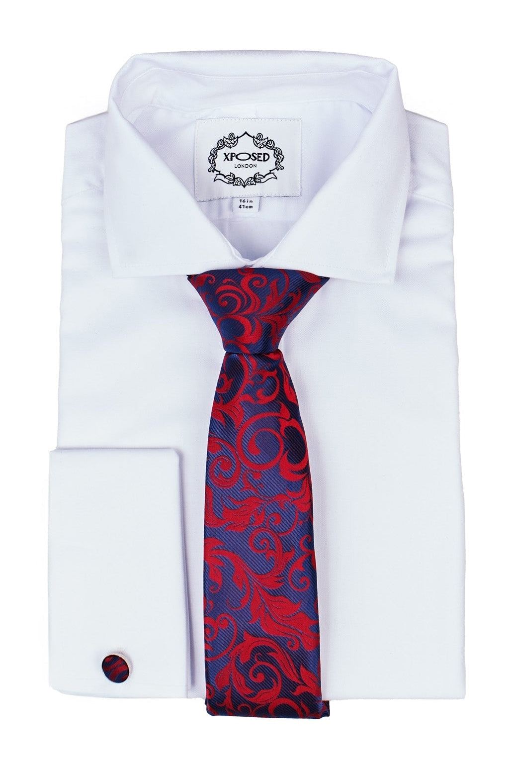 NAVY RED FLORAL PAISLEY NECK TIE SET