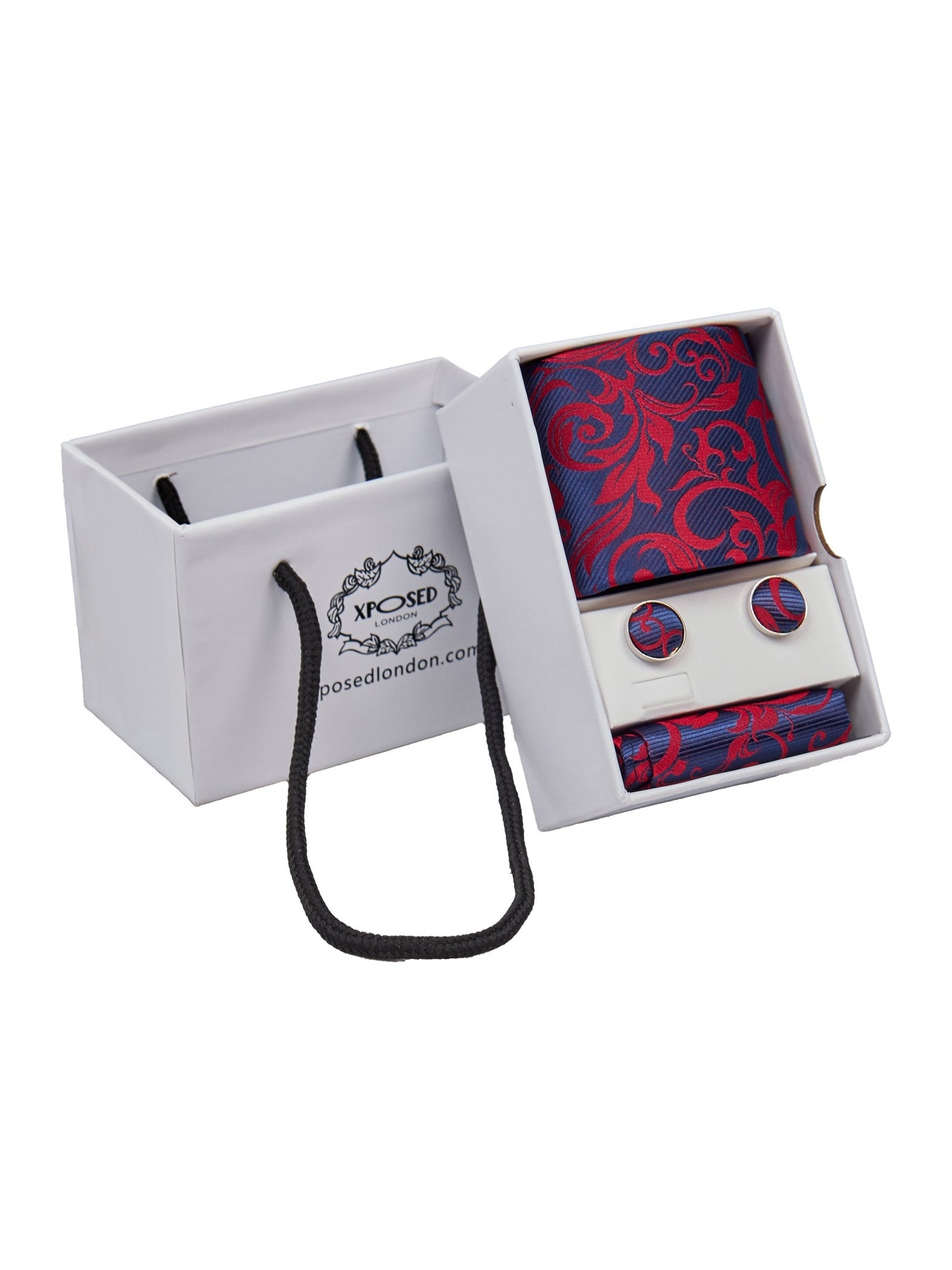 NAVY RED FLORAL PAISLEY NECK TIE SET