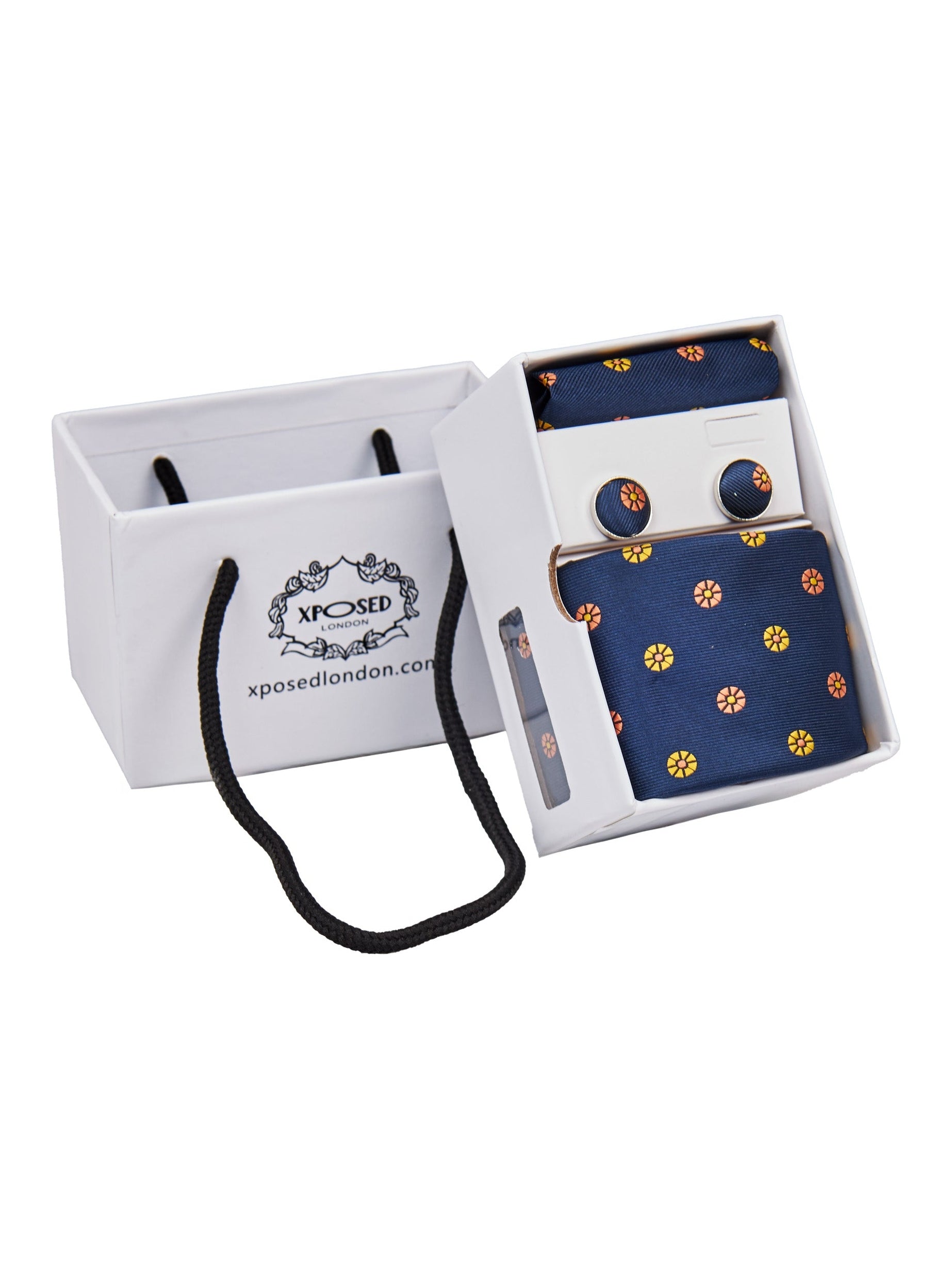 NAVY BLUE MINI FLORAL NECK TIE SET