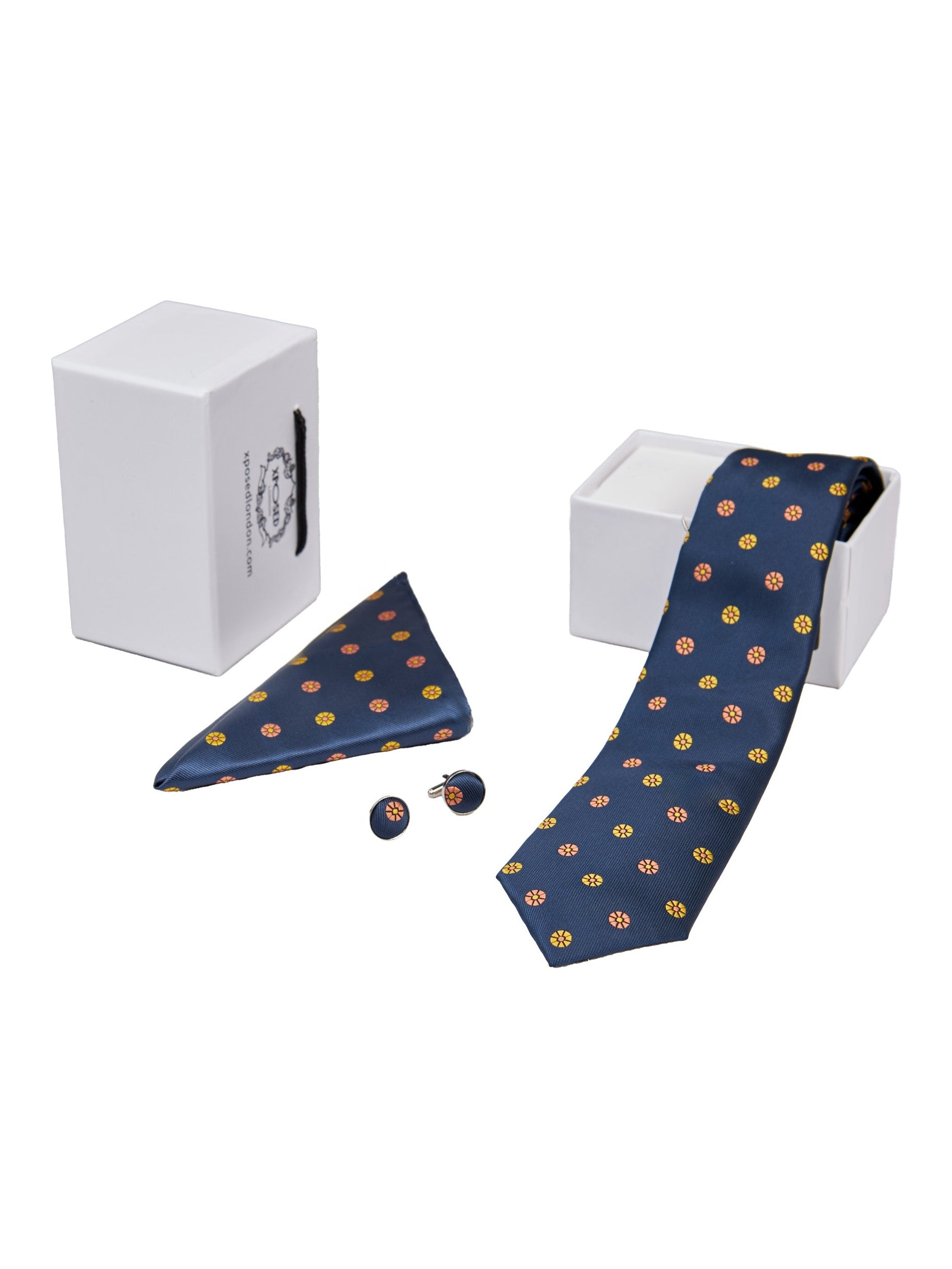 NAVY BLUE MINI FLORAL NECK TIE SET