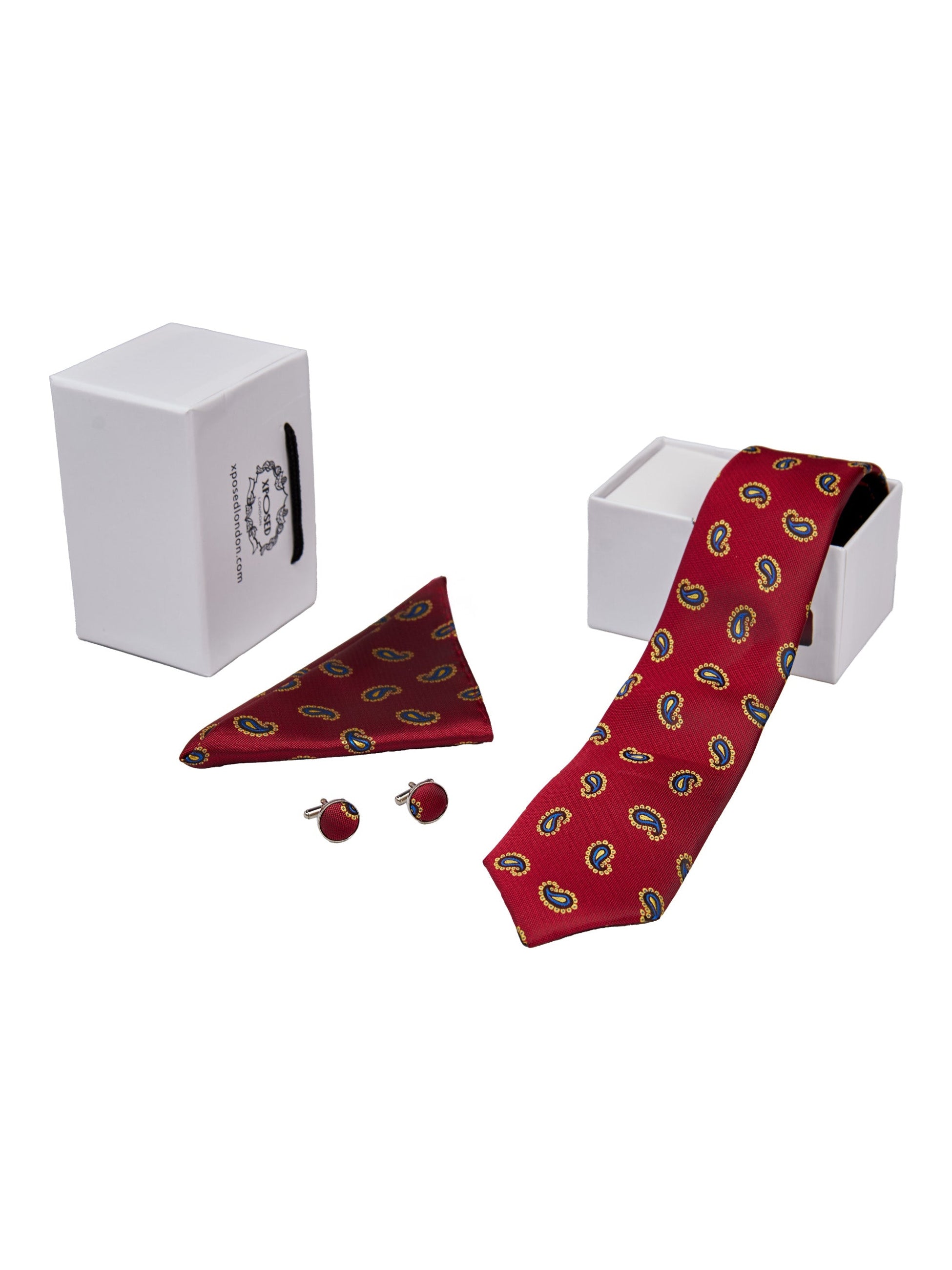 RED PAISLEY PRINT NECKTIE SET