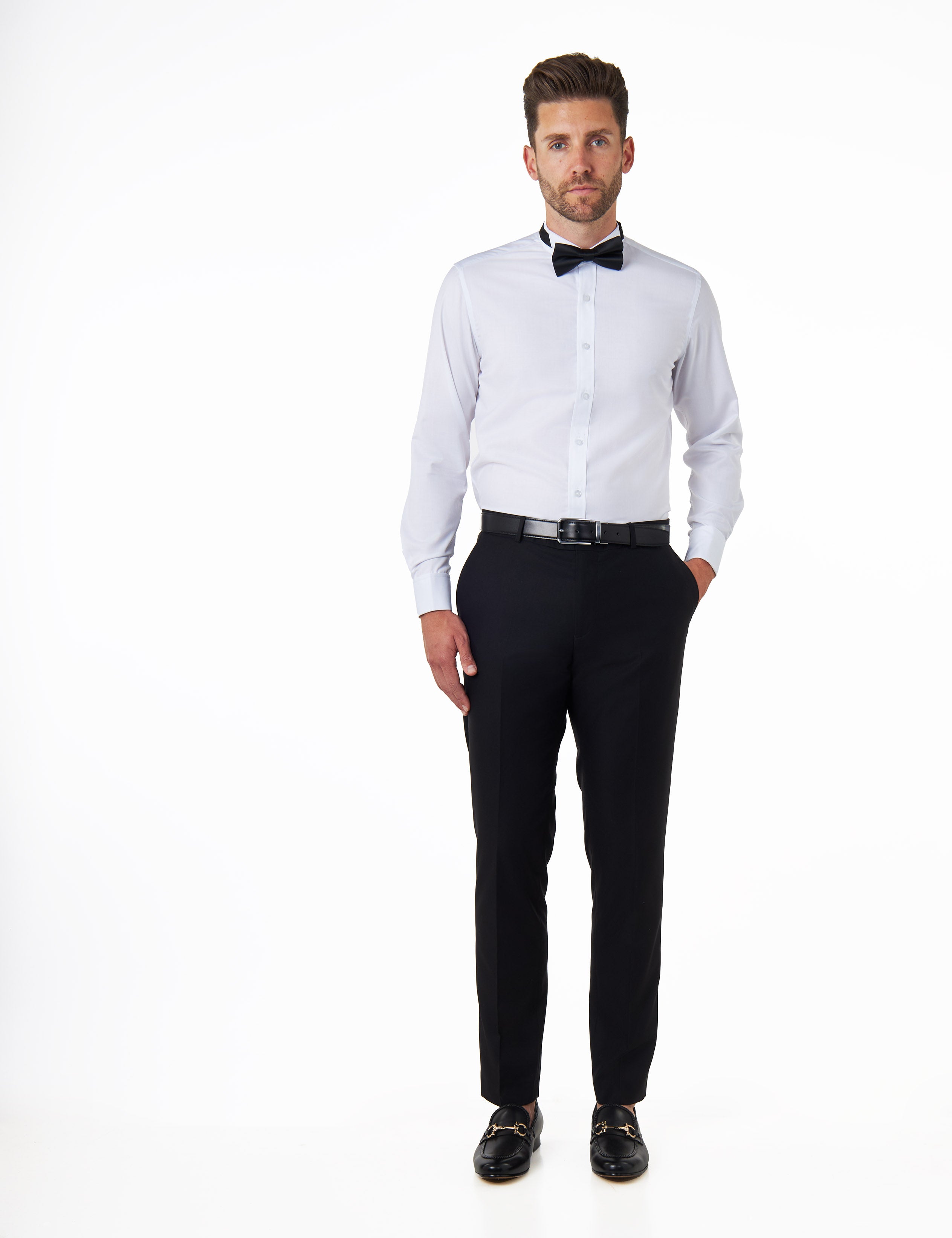 WHITE TUXEDO WING COLLAR SHIRT