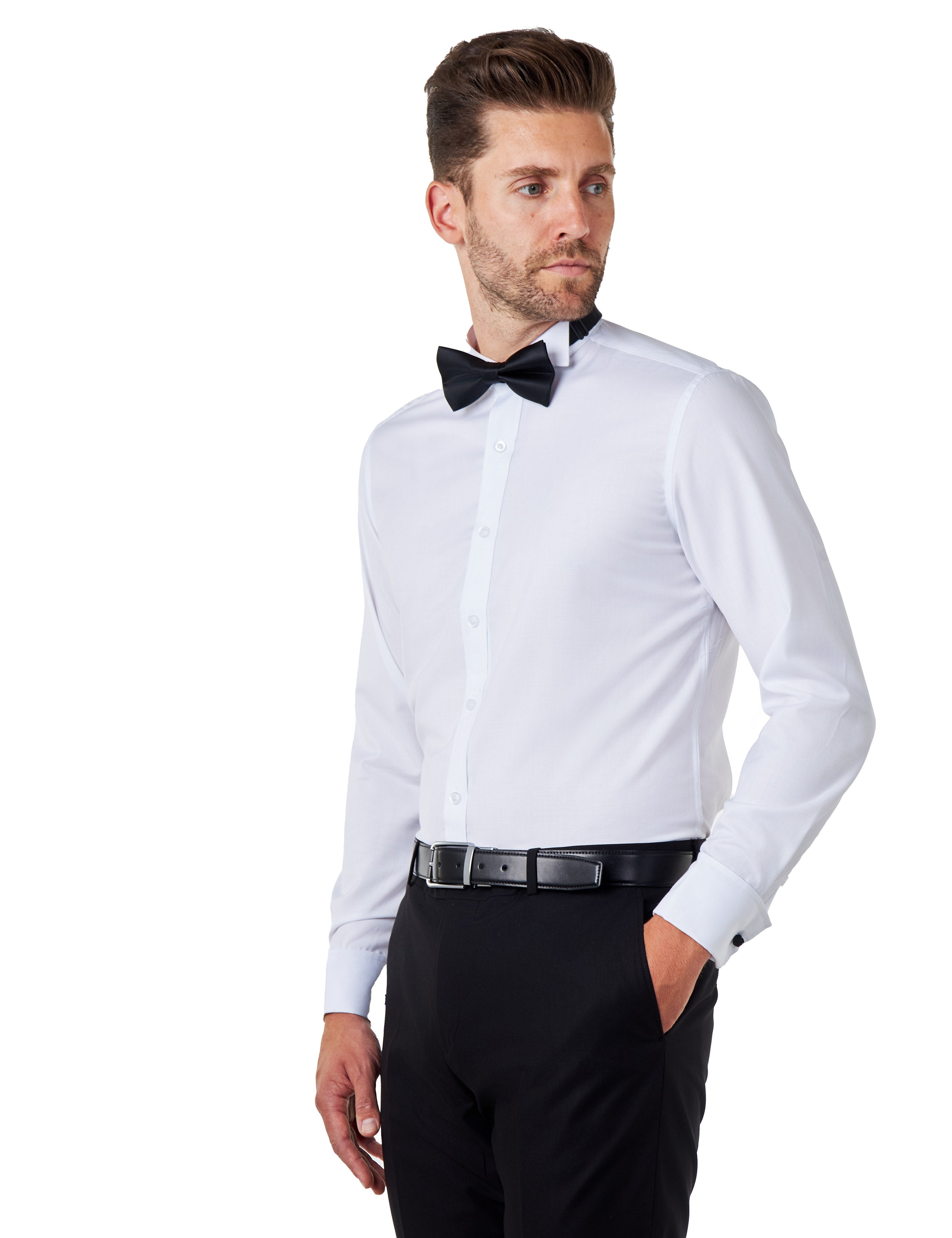 WHITE TUXEDO WING COLLAR SHIRT