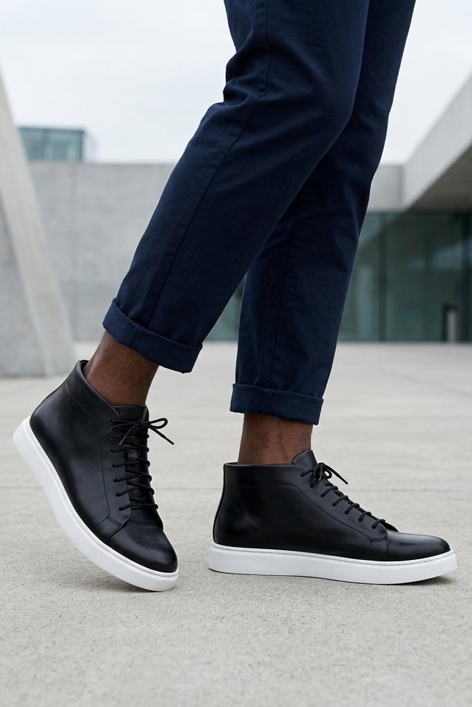 ASTER Men’s Black Leather Ankle Trainer Boots Sartorial Shoes