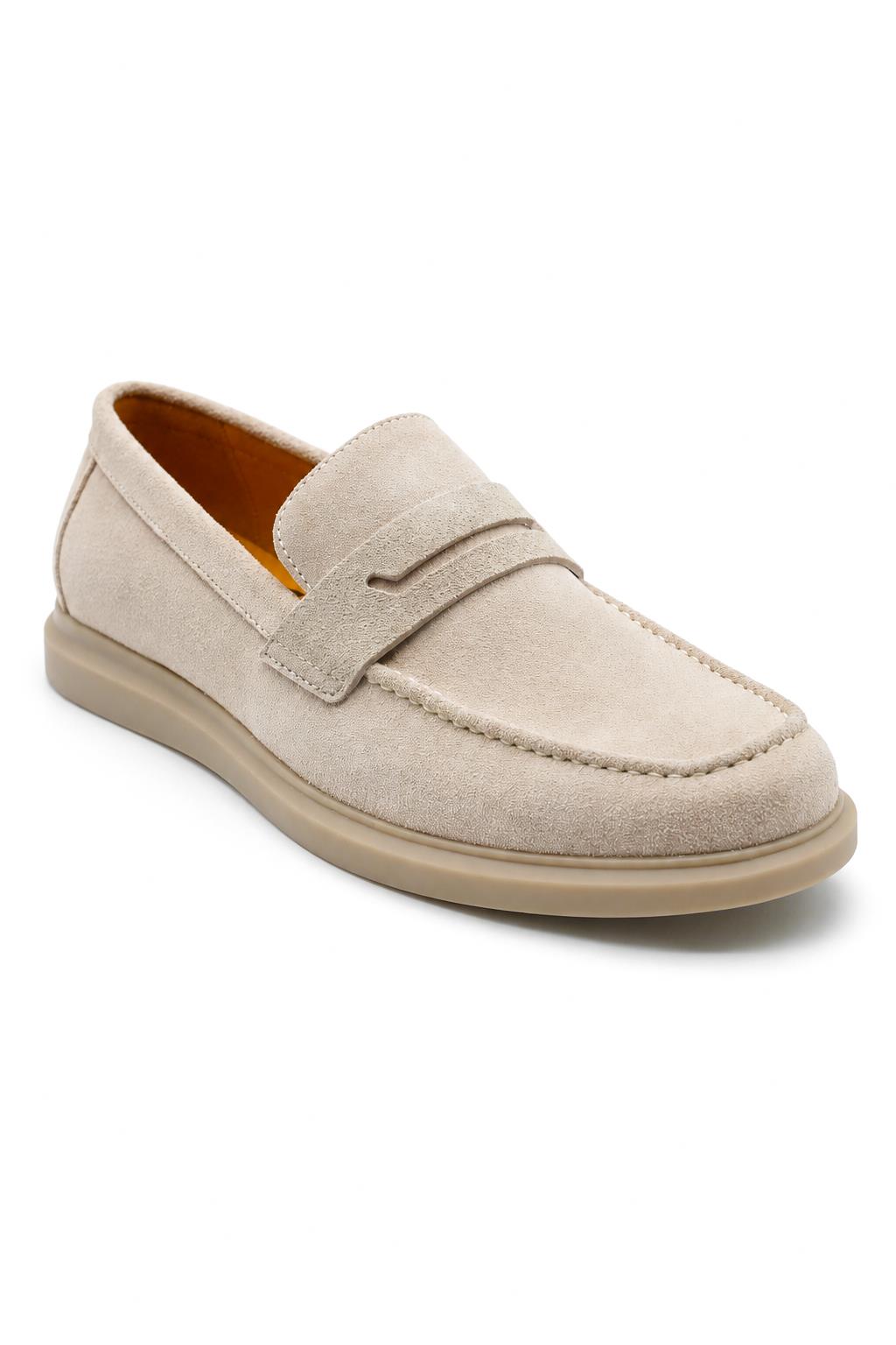 Men’s Milo Beige Suede Leather Penny Loafers Sartorial Shoes