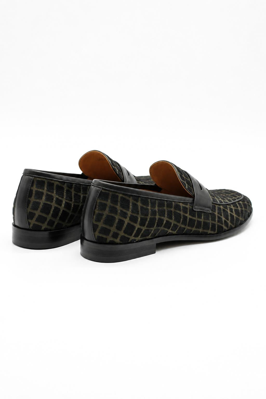 GINO Men’s Black Patterned Horsehair Leather Penny Loafers Sartorial Shoes