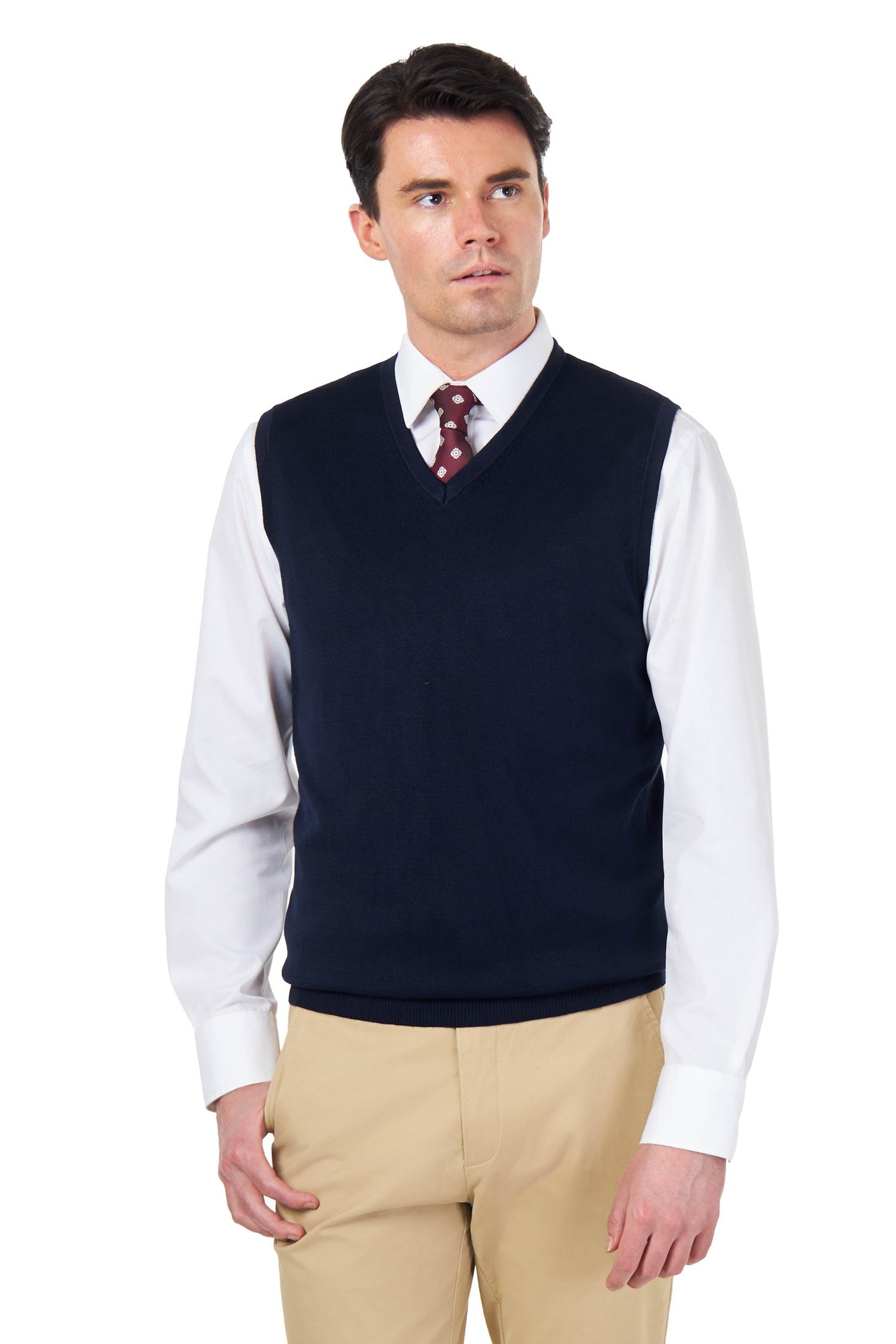KNITTED COTTON NAVY SLEEVELESS JUMPER V-NECK VEST CAVANI