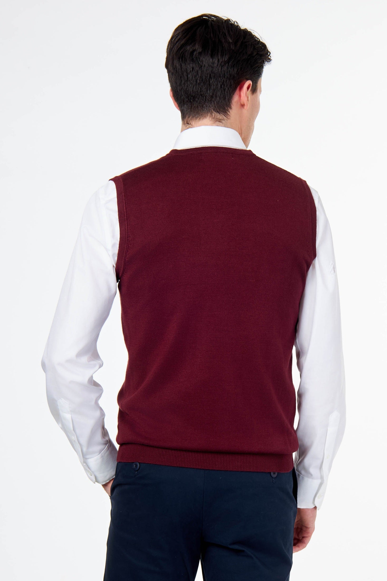 KNITTED COTTON MAROON SLEEVELESS JUMPER V-NECK VEST CAVANI