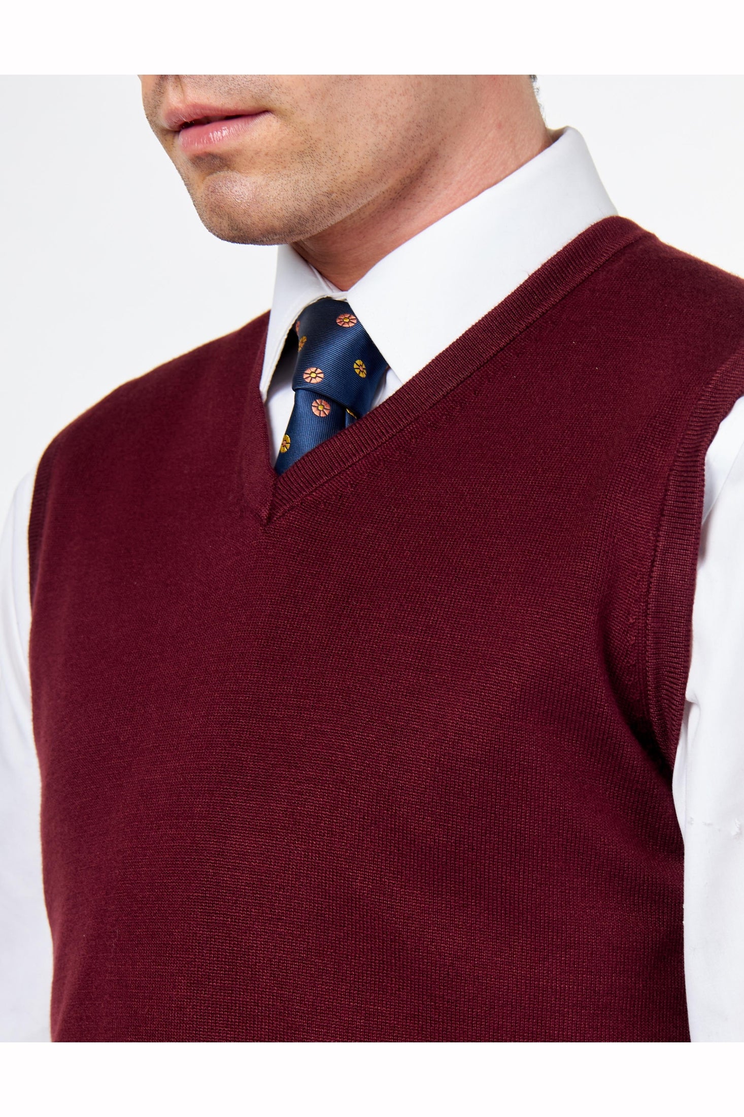 KNITTED COTTON MAROON SLEEVELESS JUMPER V-NECK VEST CAVANI