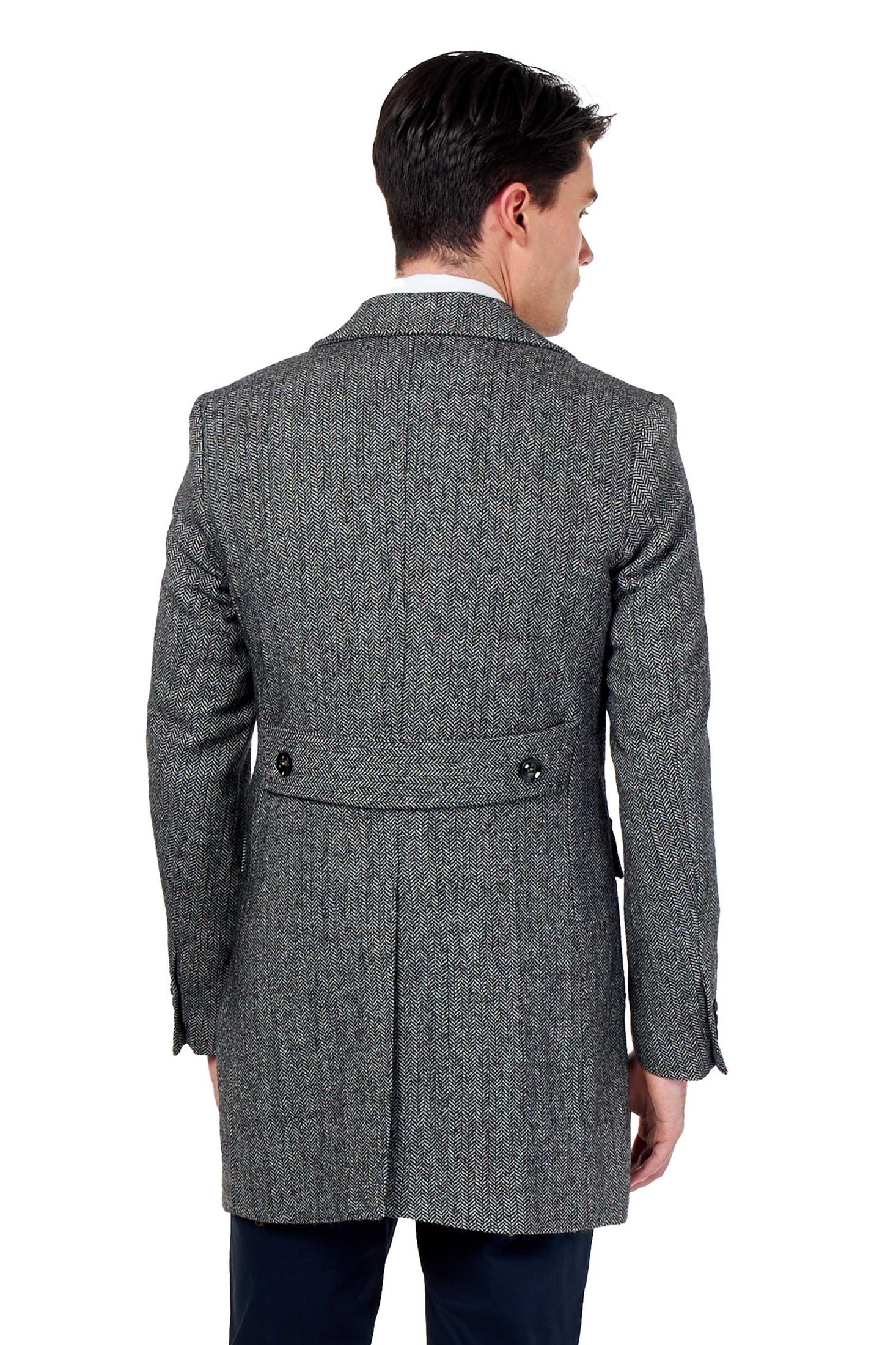 KEPLER – Grey Double Breasted Wool Rich Herringbone Coat
