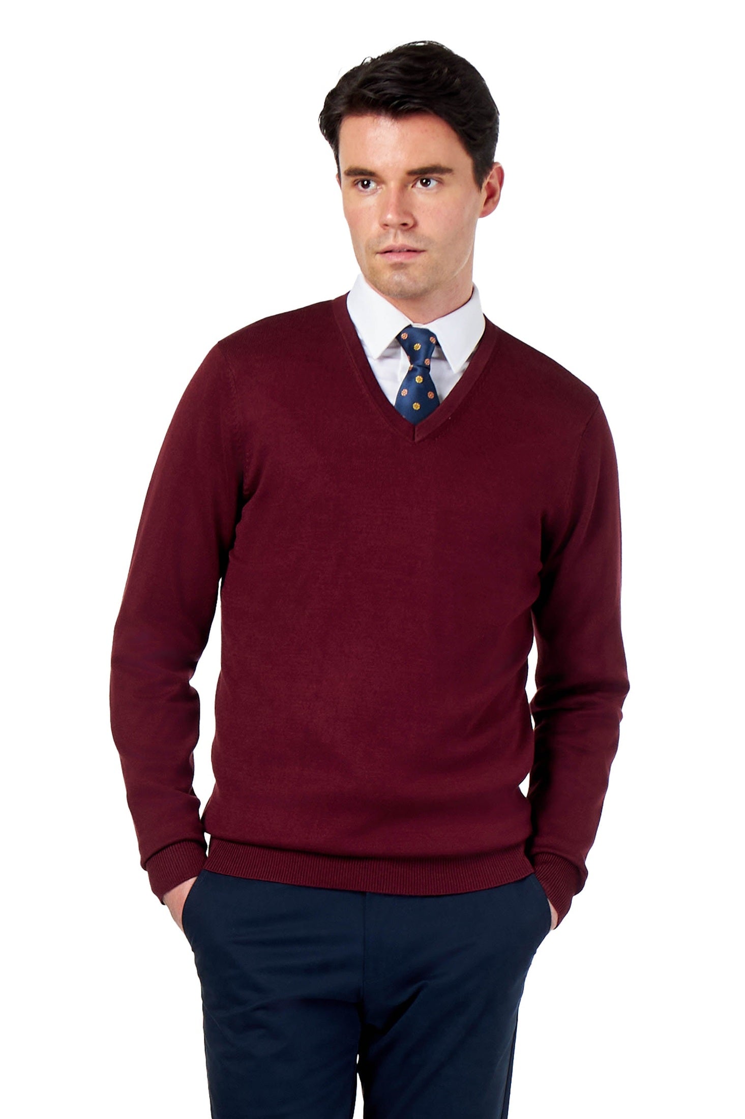 MEN’S COTTON V-NECK MAROON FINE KNIT LIGHTWEIGHT