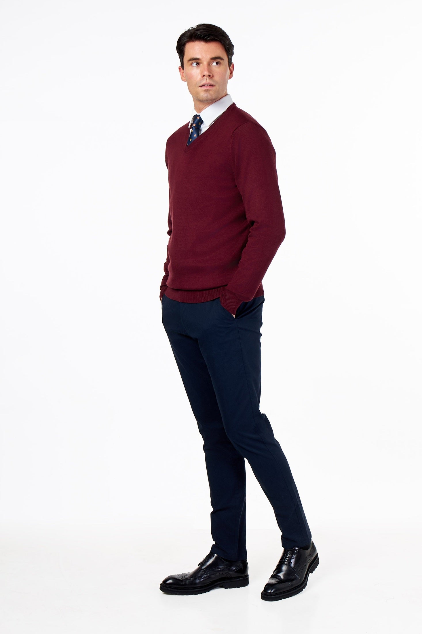 MEN’S COTTON V-NECK MAROON FINE KNIT LIGHTWEIGHT