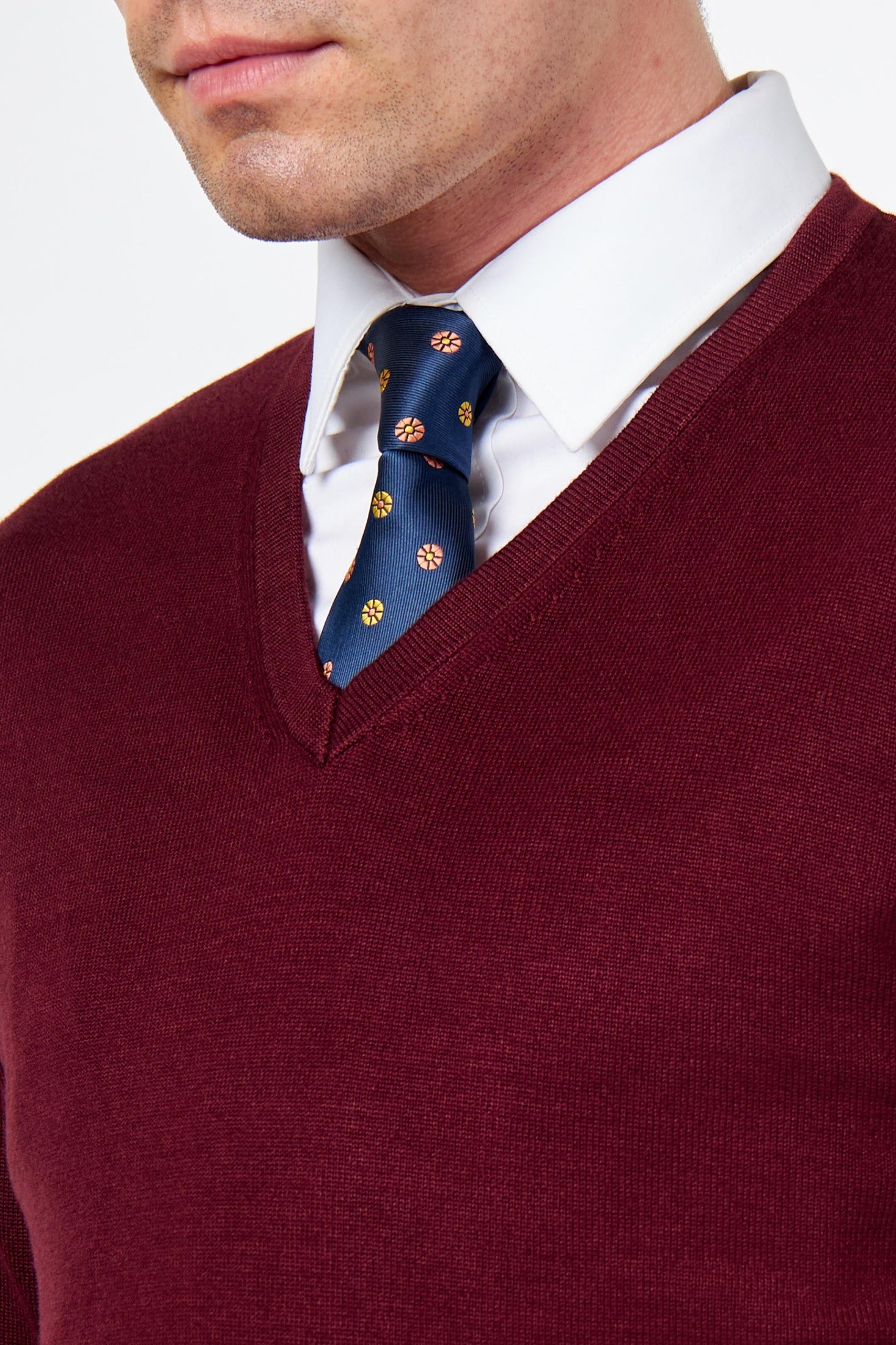 MEN’S COTTON V-NECK MAROON FINE KNIT LIGHTWEIGHT