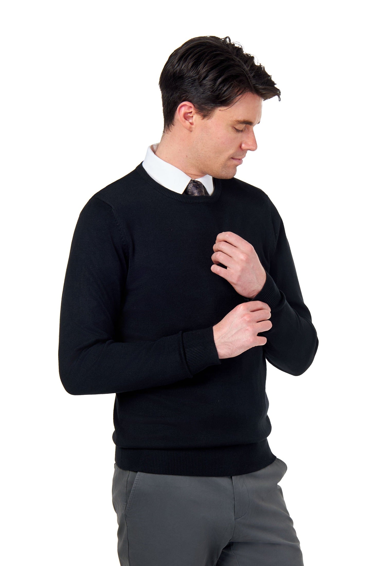 MEN’S PURE COTTON BLACK CREW NECK JUMPER