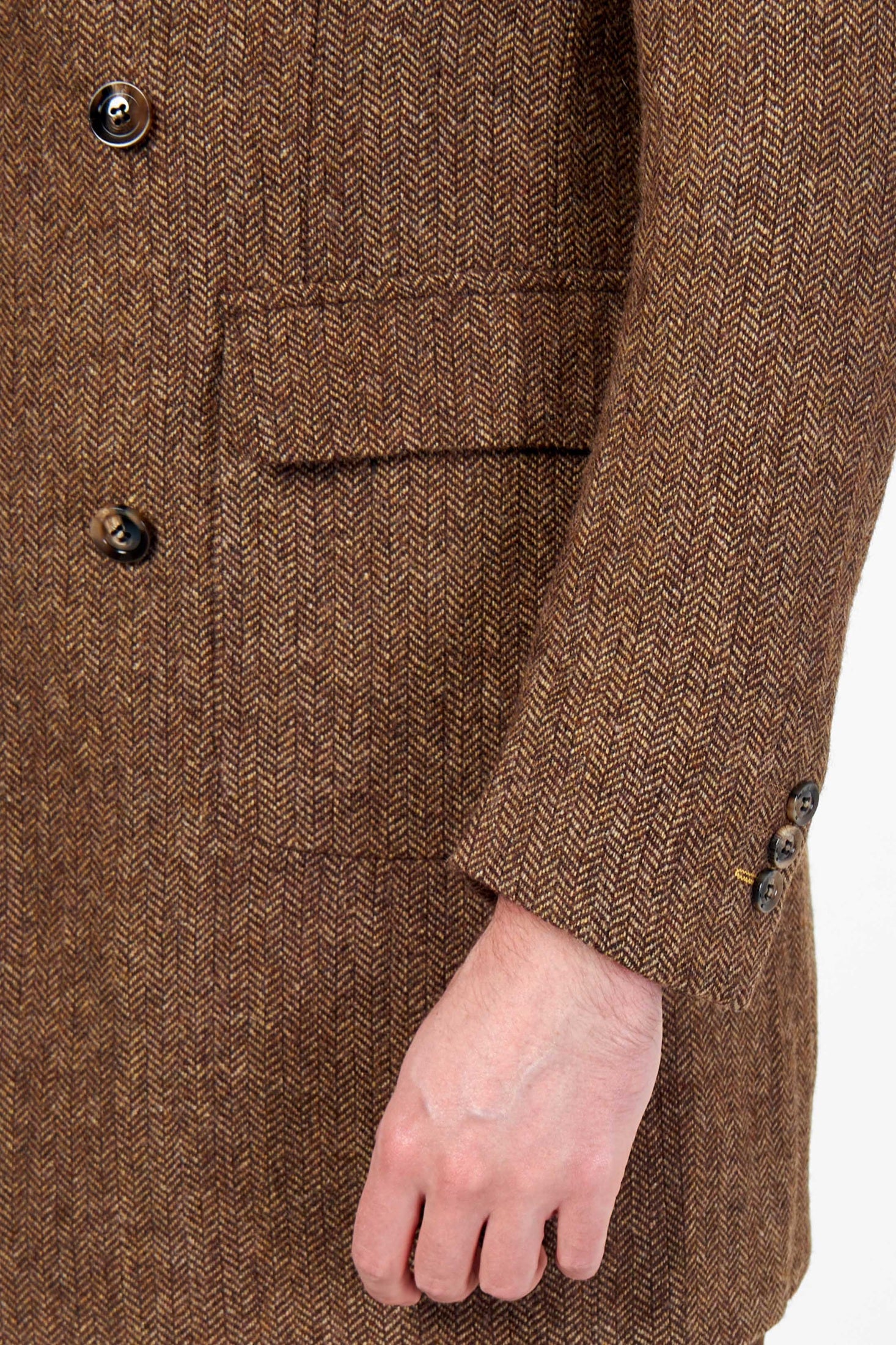 KEPLER – Brown Double Breasted Wool Rich Herringbone Coat